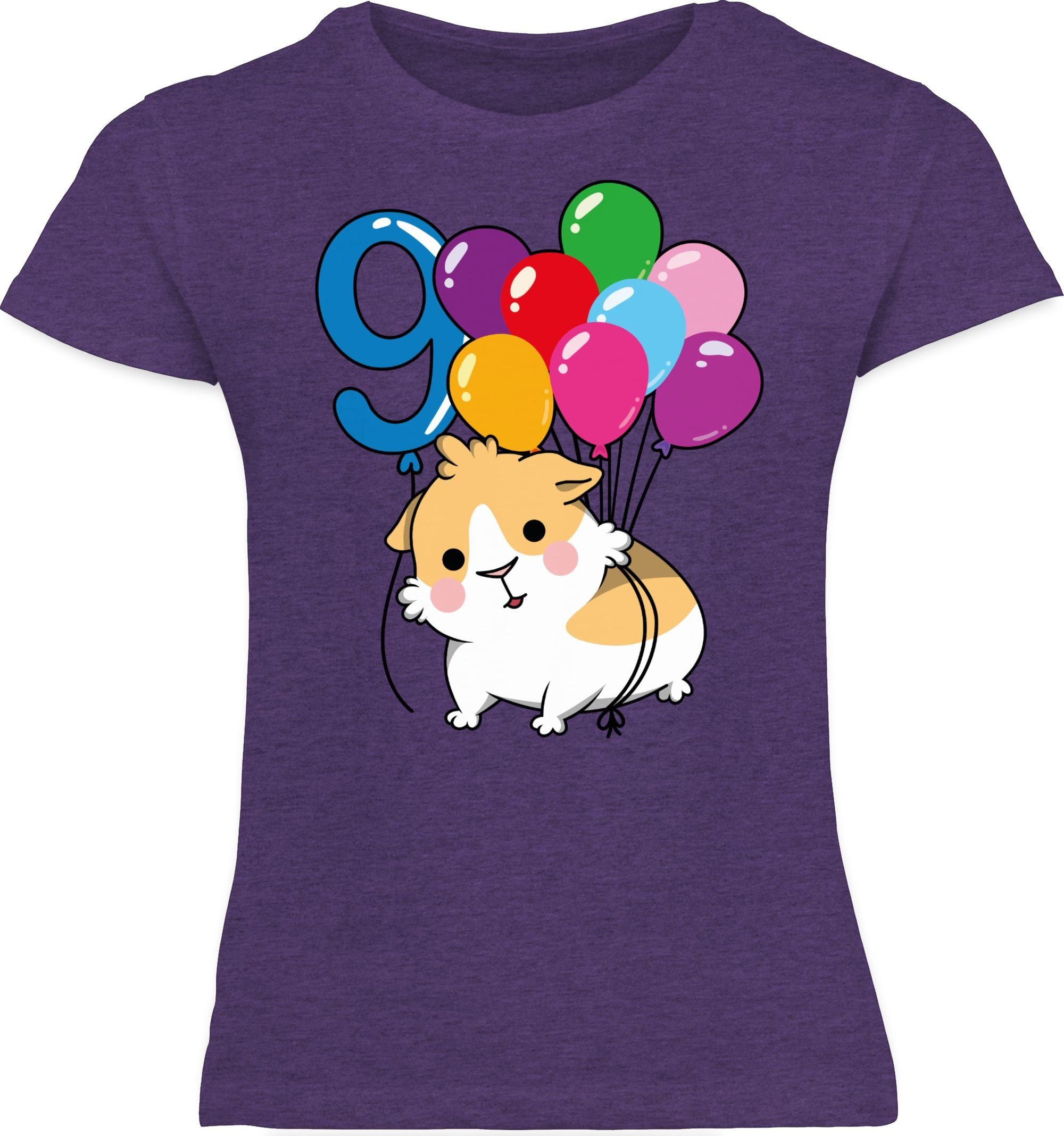 Shirtracer T-Shirt Lila Neun Geburtstag 9. Meliert Meerschweinchen 1