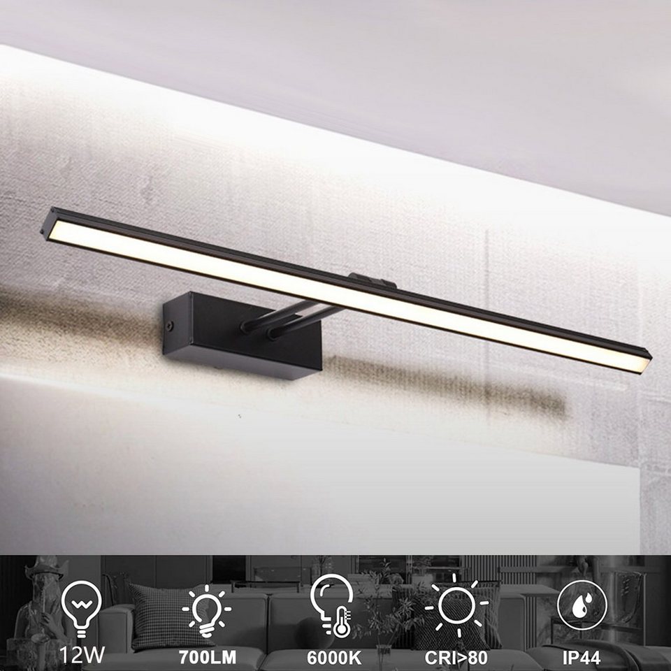 Kpaloft LED Spiegelleuchte, 60cm Kaltweiß 12W 6000K Spiegellampe, Metall, Wasserdicht, Badleuchte