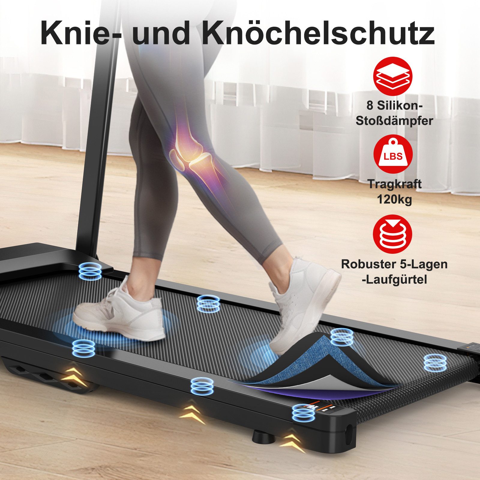 CARPAT SPORT Laufband Klappbares Laufband für Zuhause & Büro bis 12 km/h, 120 kg mit LED-Display App-Konnektivität Tablet-Halter 12+3 Programmen