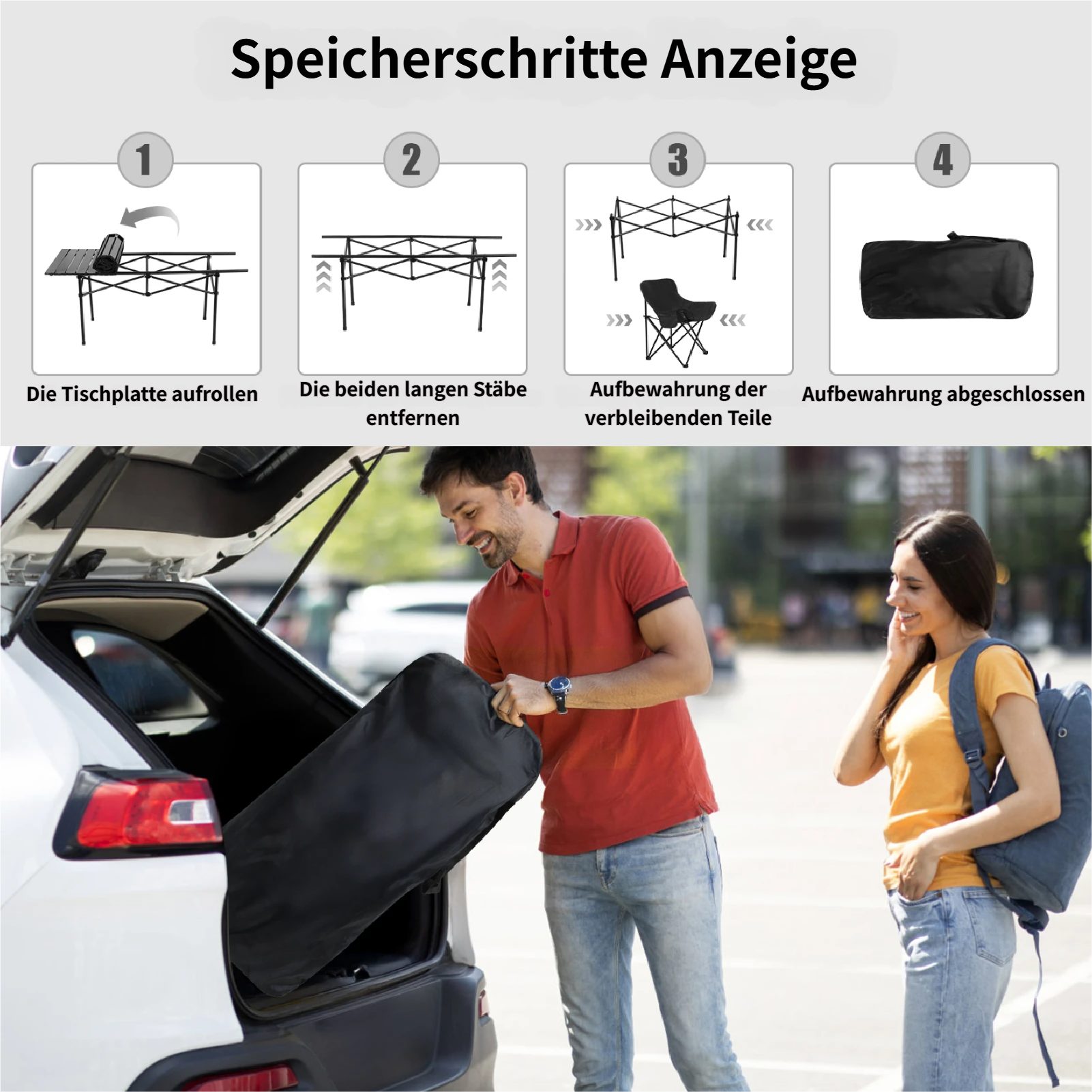 Rutaqian Campingtisch Klapptisch mit Stühlen, Campingtisch mit Stühlen Set faltbar, 1 Tisch + 3 Sessel (2 Einzel, 1 Doppel) für Garten, Picknick, Festival – Bild 5 von 5