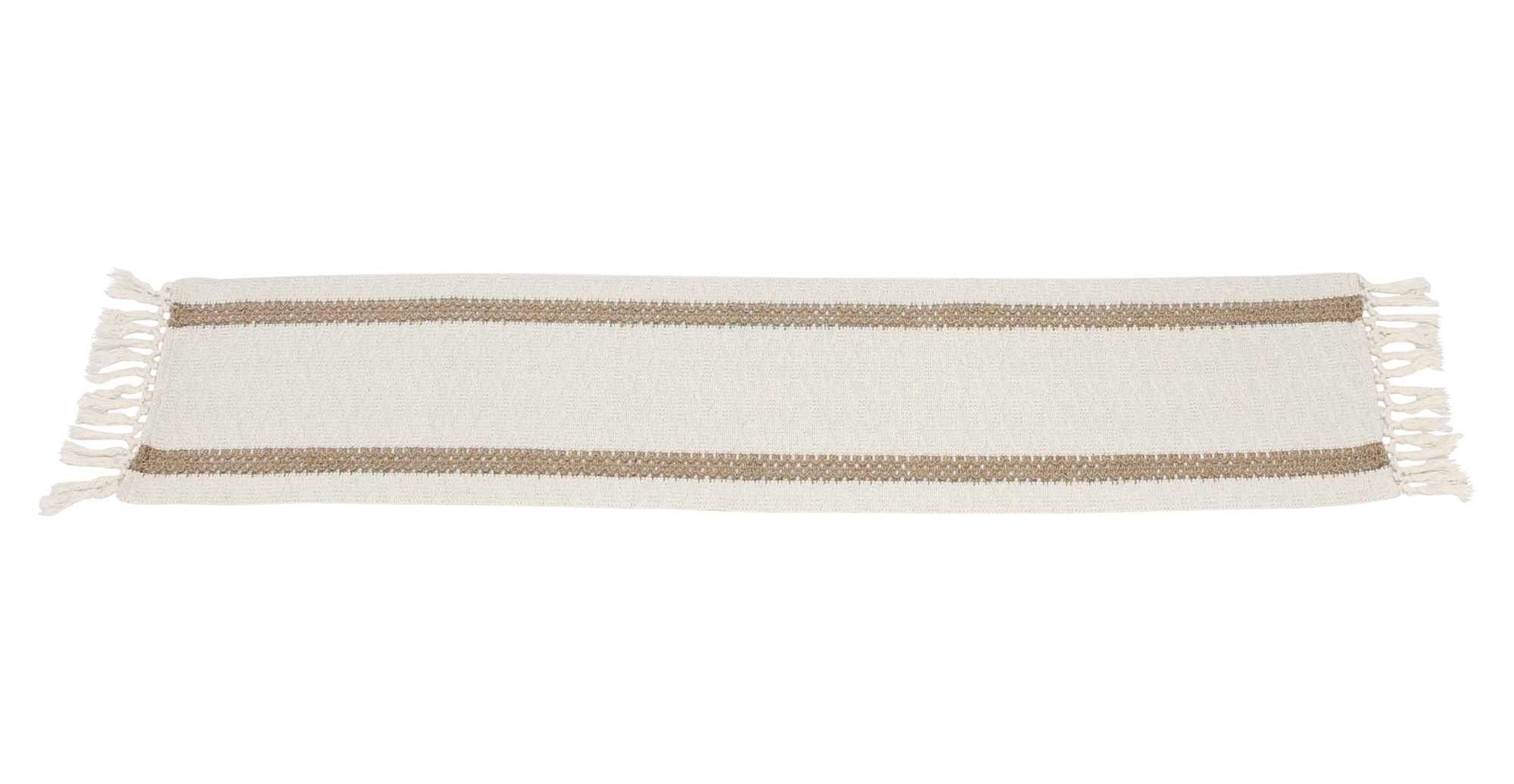 Dekoleidenschaft Tischläufer "Boho" beige, 30x140 cm, Tischband mit Fransen, Mitteldecke