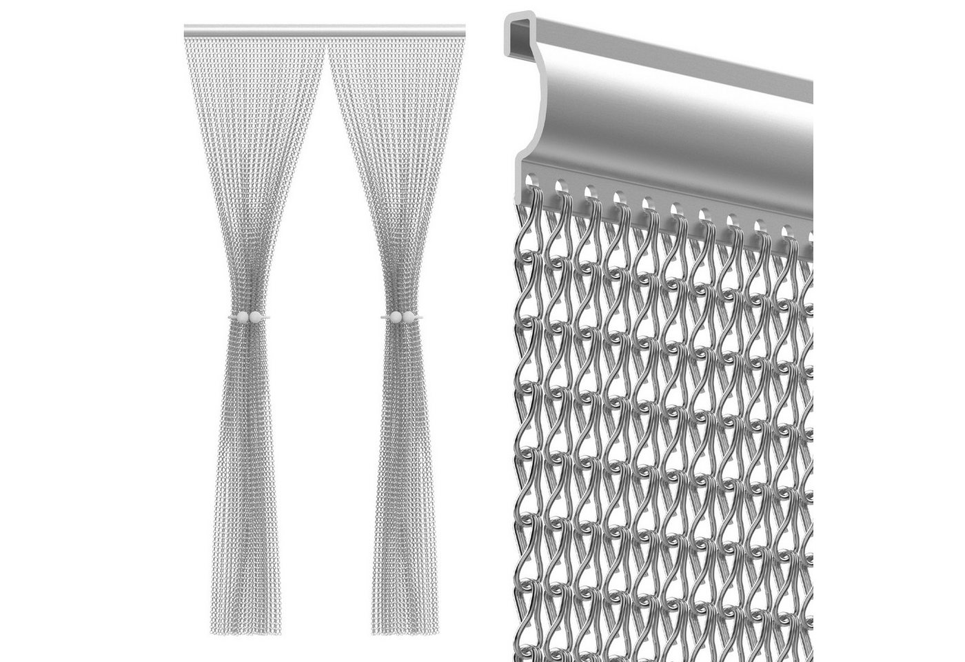 Huracan Insektenschutz-Vorhang Aluminium Fliegenvorhang Kettenvorhang, (Fliegengitter Türvorhang Insektenschutz, Rostfrei Wetterfest Fliegenkettenvorhang für Tür Balkon Terrasse), Leise Robust Pflegeleicht