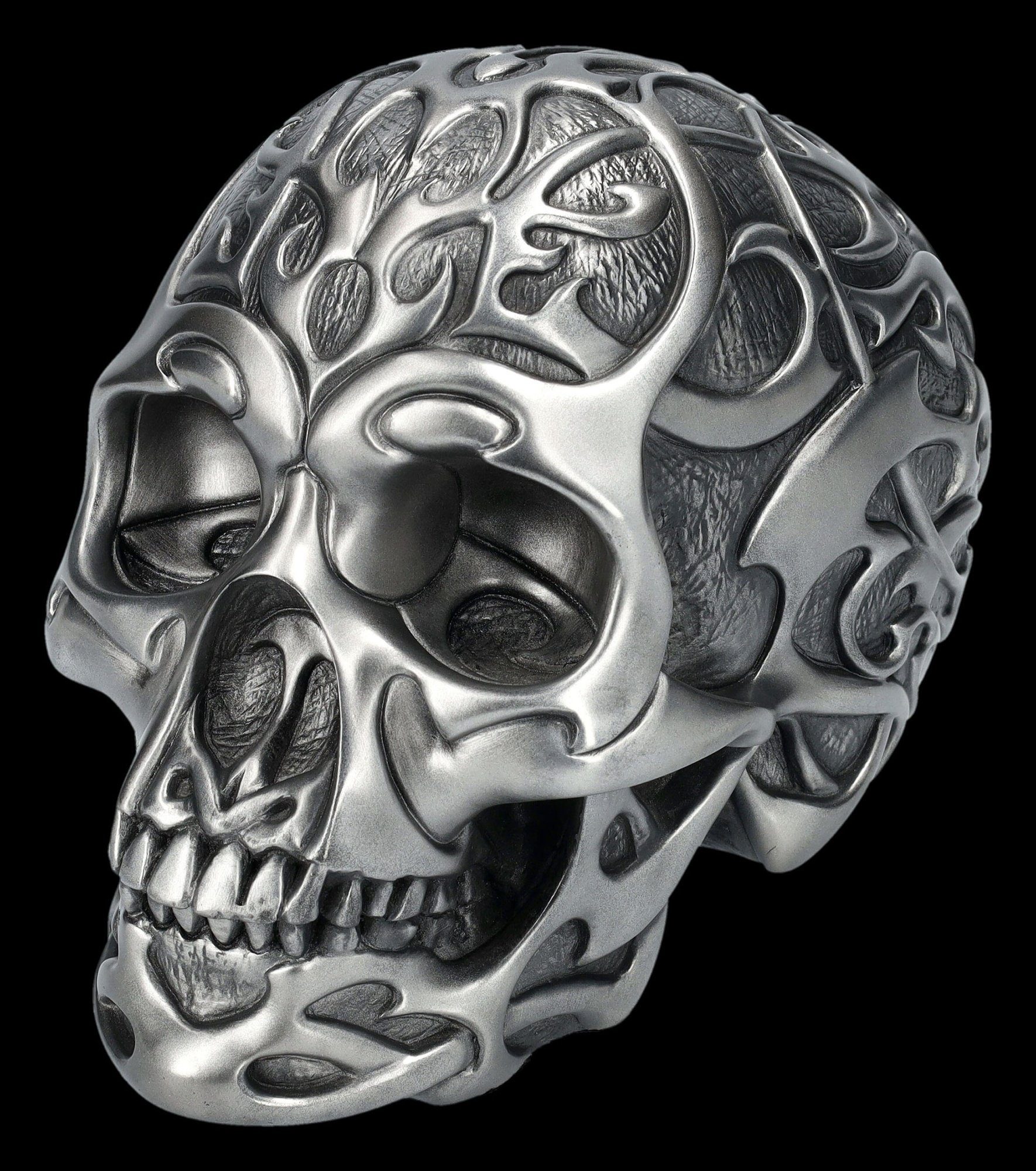 Figuren Shop GmbH Dekofigur Totenkopf Totenschädel Clinic by Dekoration - Tribal Design Skull silber - Gothic