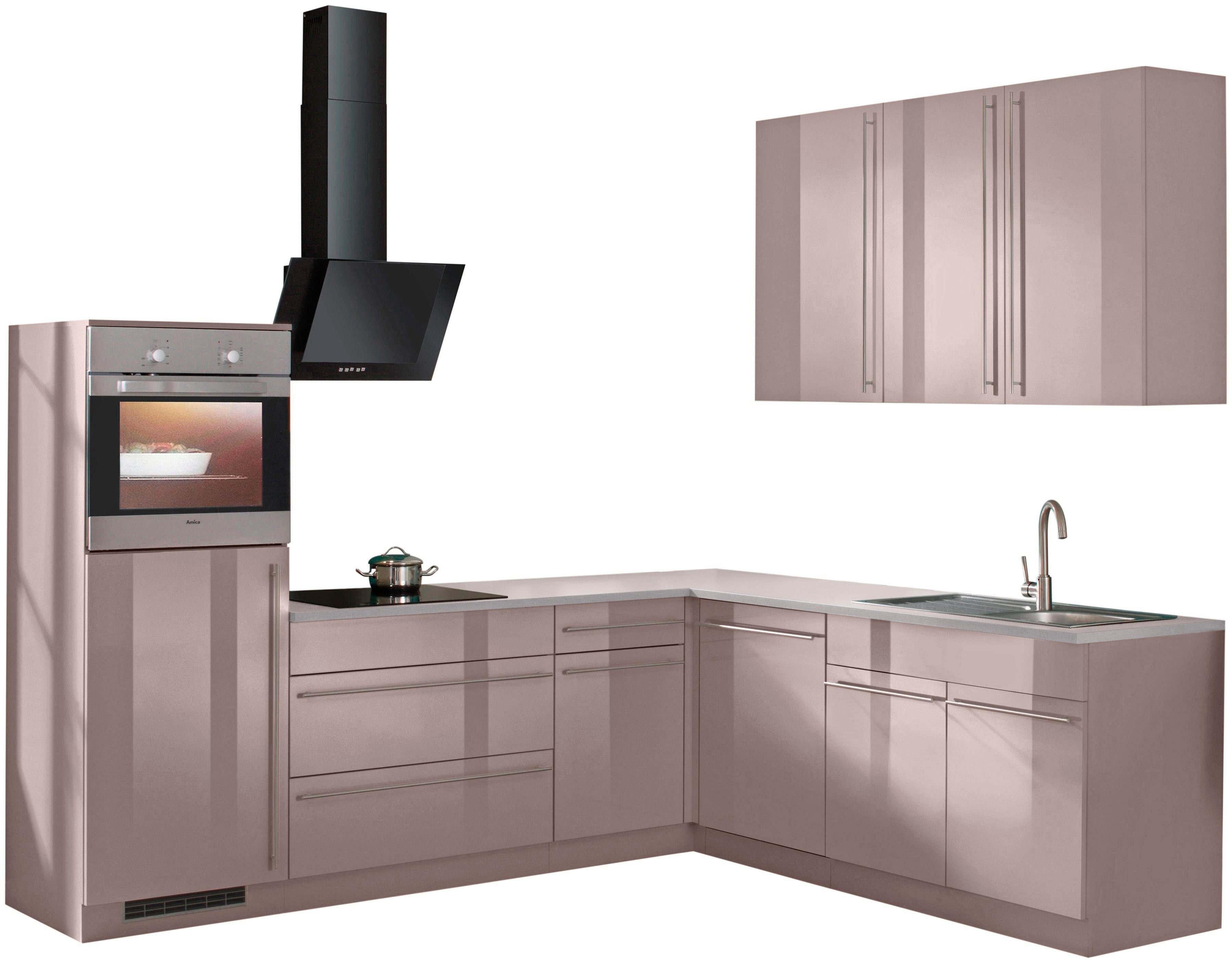 wiho Küchen Winkelküche Chicago, ohne E-Geräte, Stellbreite 260/220 cm beige