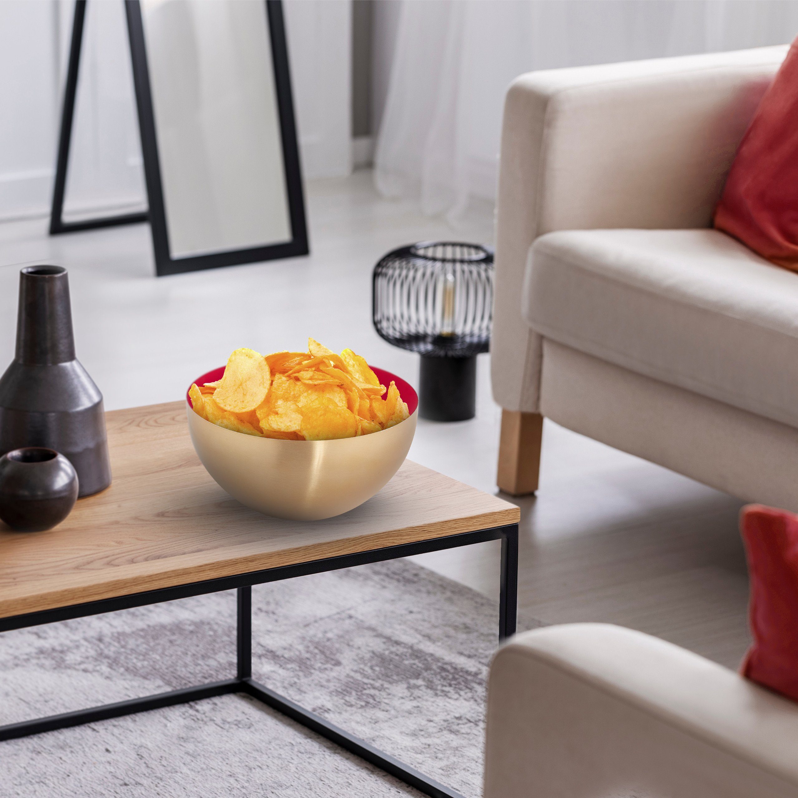 relaxdays Servierschüssel Edelstahl Salatschüssel Ø 25 cm, Edelstahl, rot