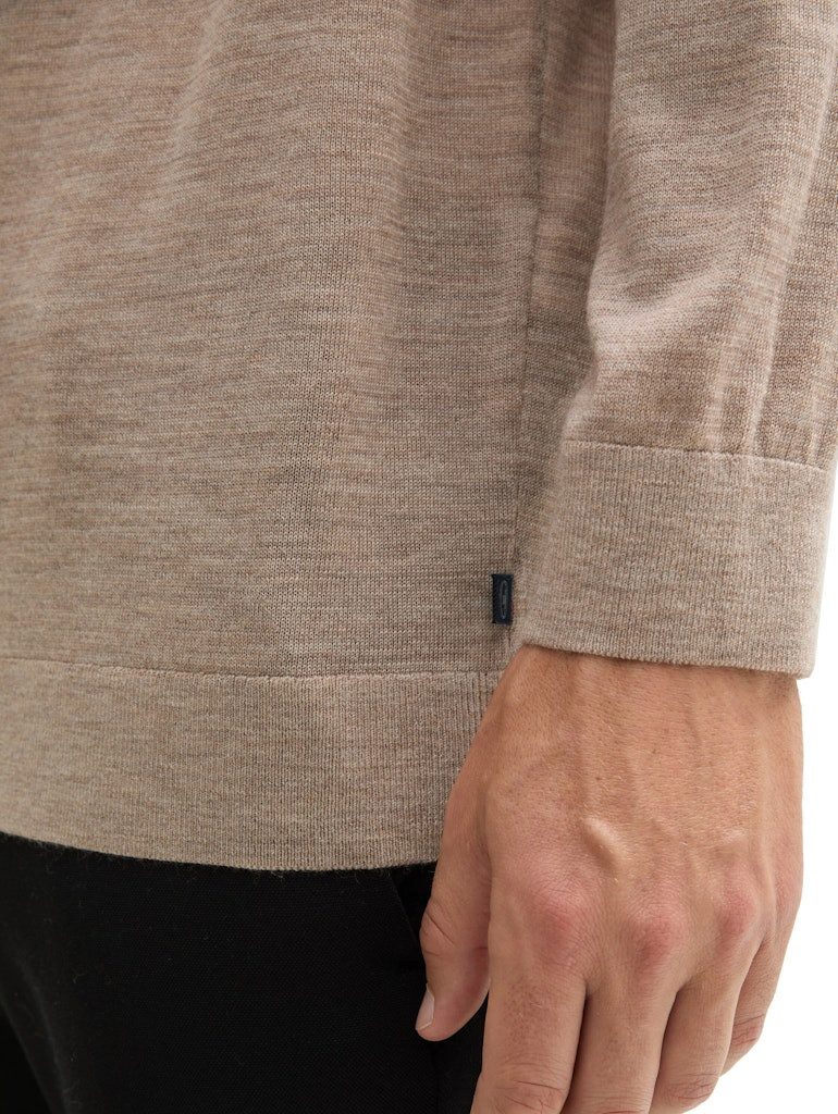 TOM TAILOR Strickpullover fine merino crewneck knit parasol brown melange