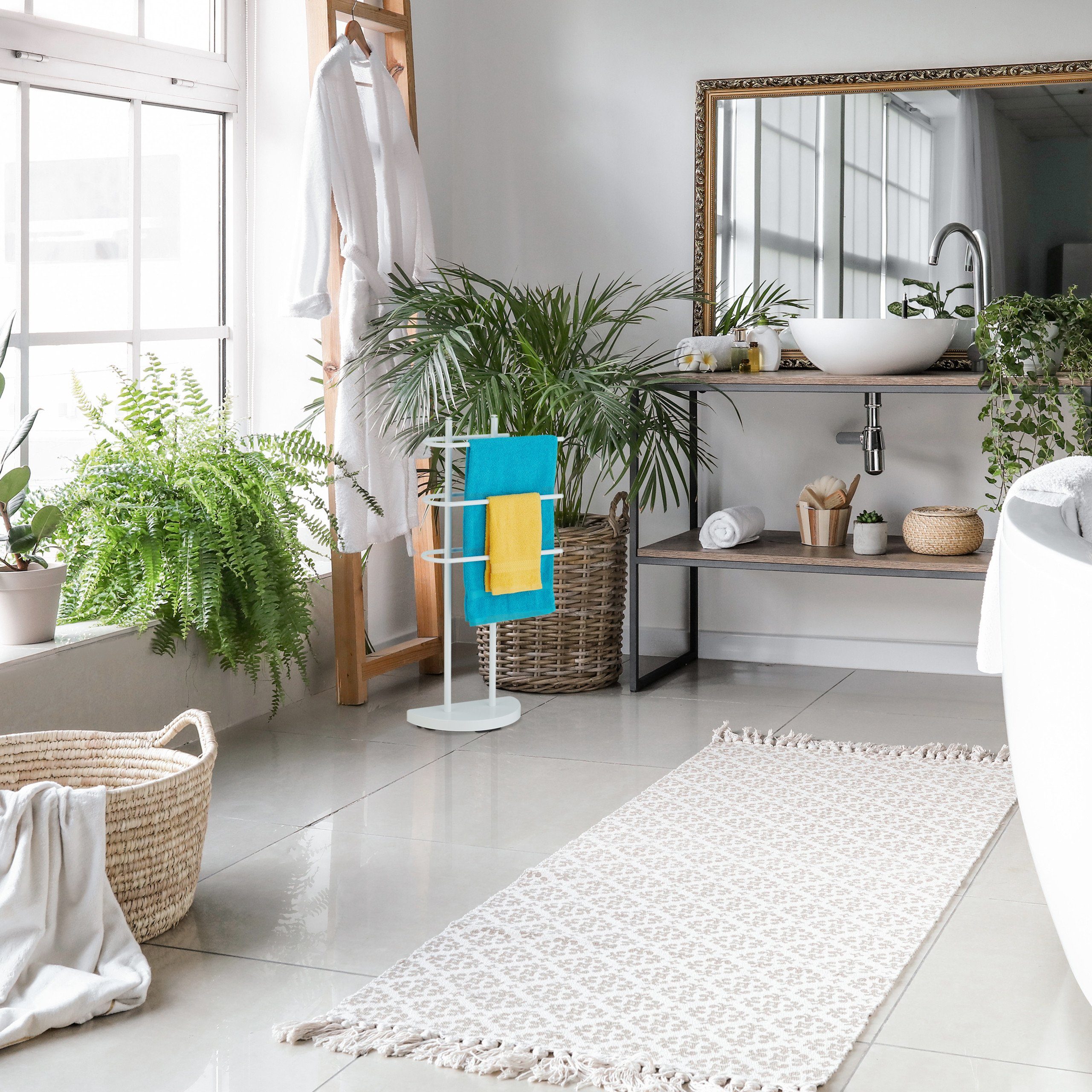 relaxdays Handtuchständer Weißer Handtuchständer mit 3 Stangen günstig online kaufen