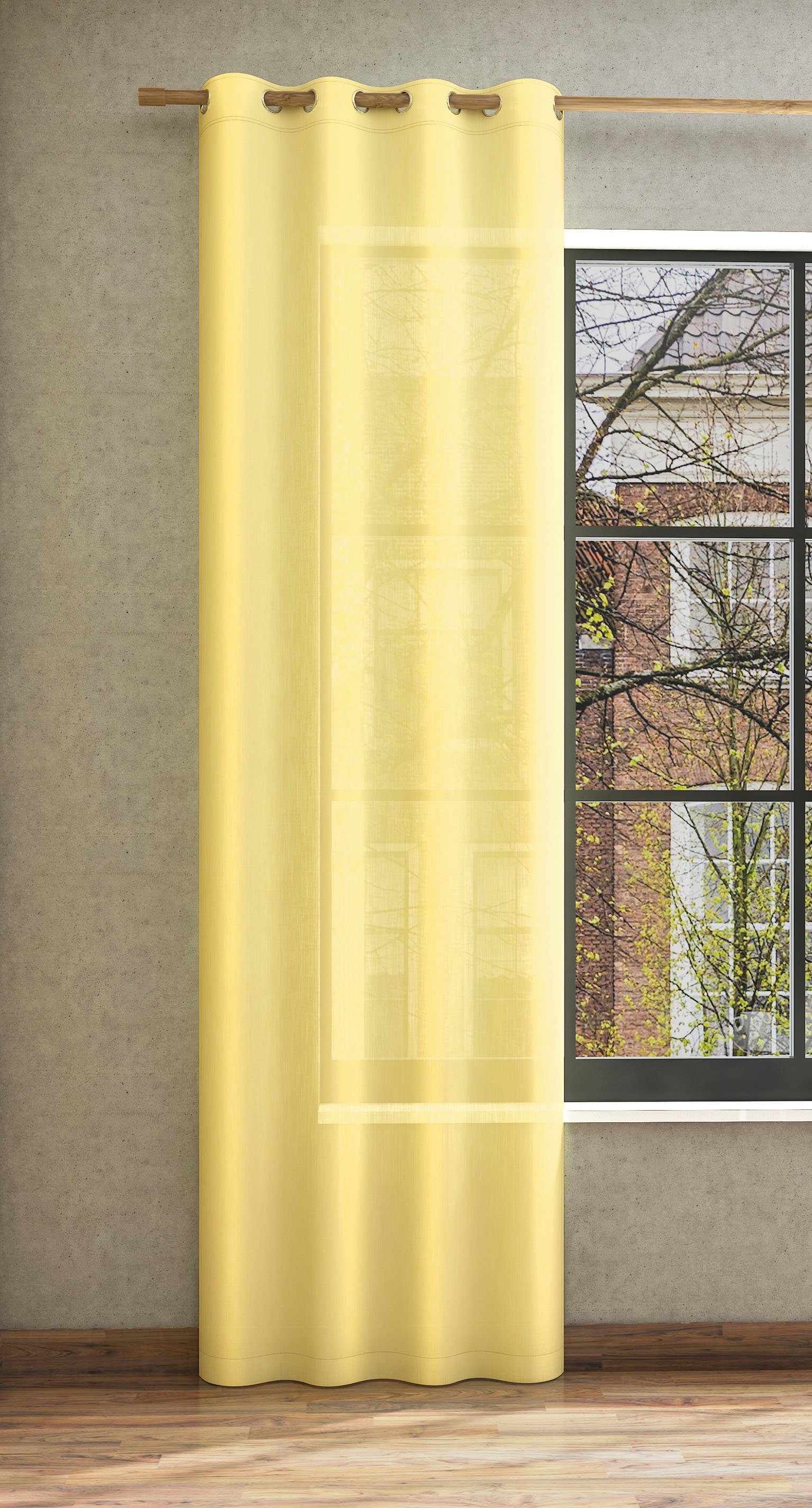 Vorhang Libre-ECO, Neutex for you!, Ösen (1 St), halbtransparent, Jacquard, Nachhaltig gelb