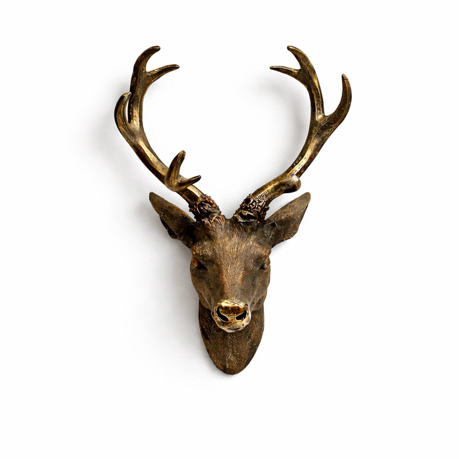 Mojawo Wanddekoobjekt Hirschgeweih Hirschkopf Geweih 10-Ender Bronze Optik günstig online kaufen
