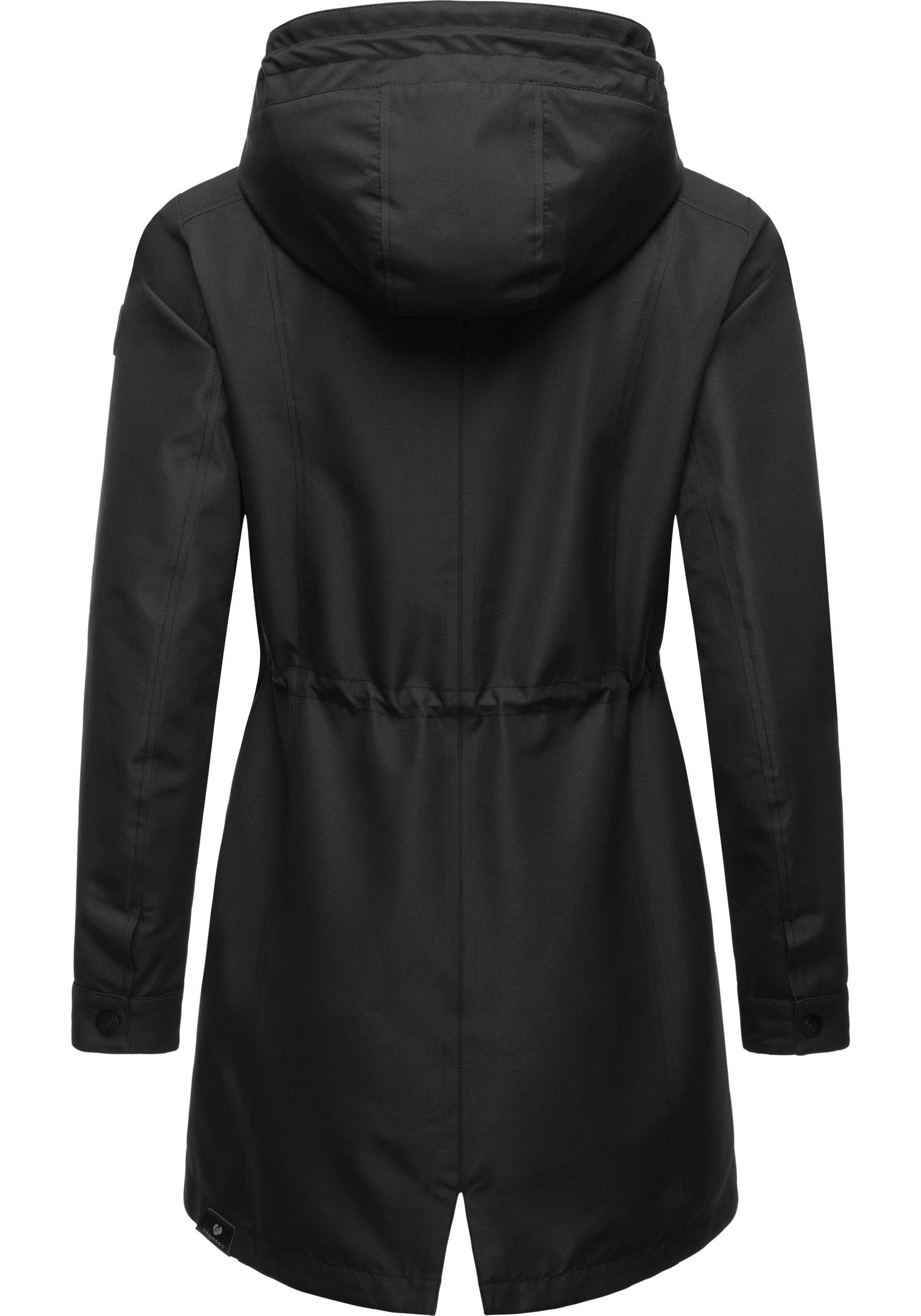 Ragwear Regenmantel Begonia Wasserdichter Damen Übergangsmantel mit großer Kapuze