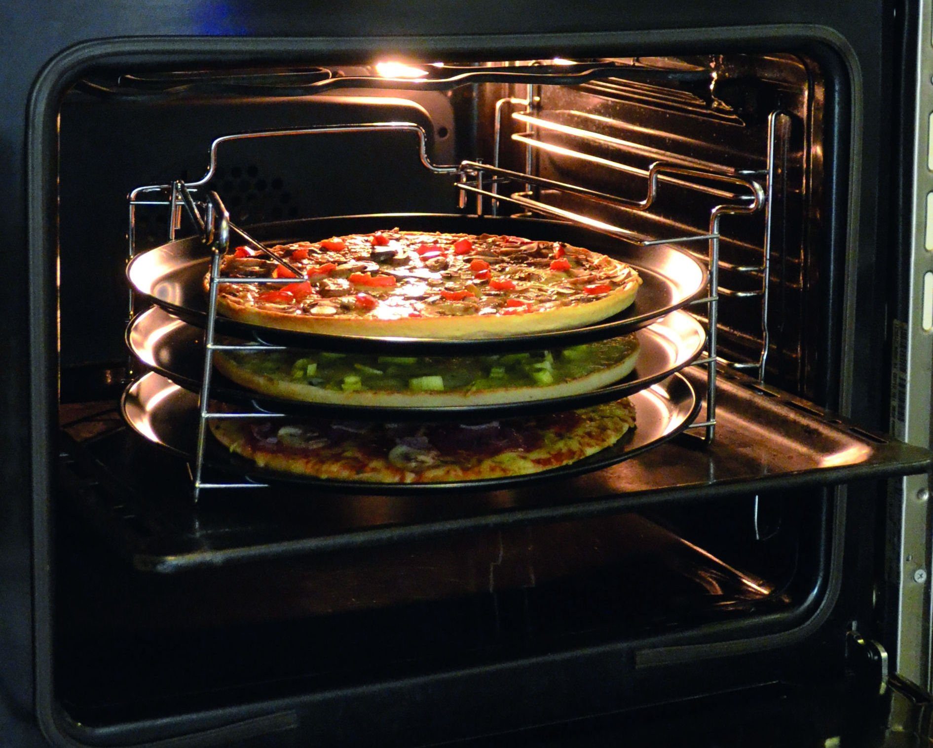 (Komplett-Set, Gestell, oder + z.B. 1x Spetebo und 29 cm ca. für je Pizzablech 3x Flammkuchen - Pizza Gestell 3 Bleche 4tlg), - Blech Blech 1-St., Backblech Pizza - Metall, Metall Set