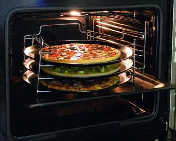 Spetebo Pizzablech Metall Pizza Backblech Set - 3 Bleche und Gestell, Metall, (Komplett-Set, 1-St., 3x Blech + 1x Gestell - 4tlg), je Blech ca. 29 cm - z.B. für Pizza oder Flammkuchen
