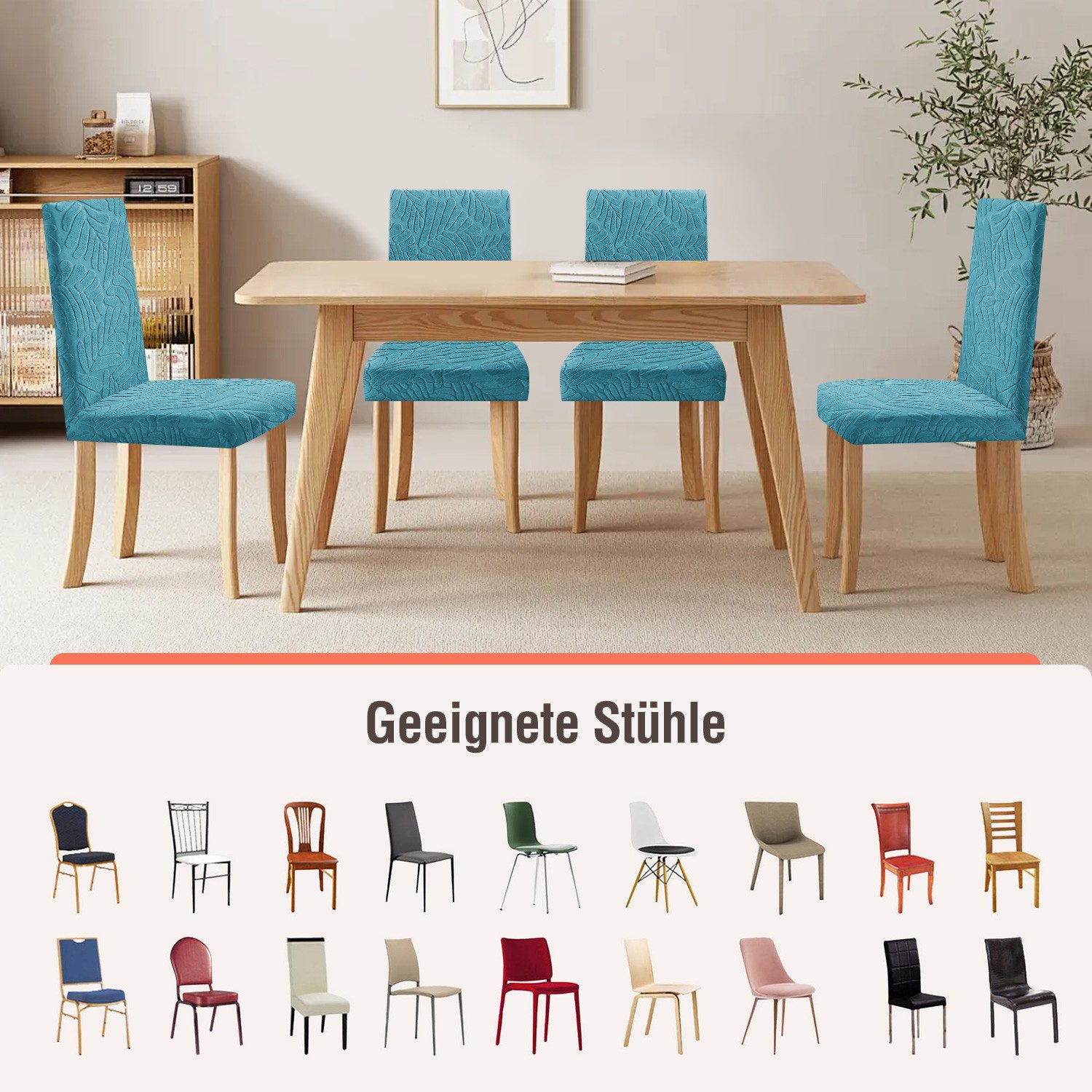 Simloveve Stuhlhusse Stretch Stuhlbezug mit Gummiband Abnehmbar, waschbar, Sitzflächenhusse in gemusterter Dekoration für Bankett,Küche,Party – Bild 5 von 5