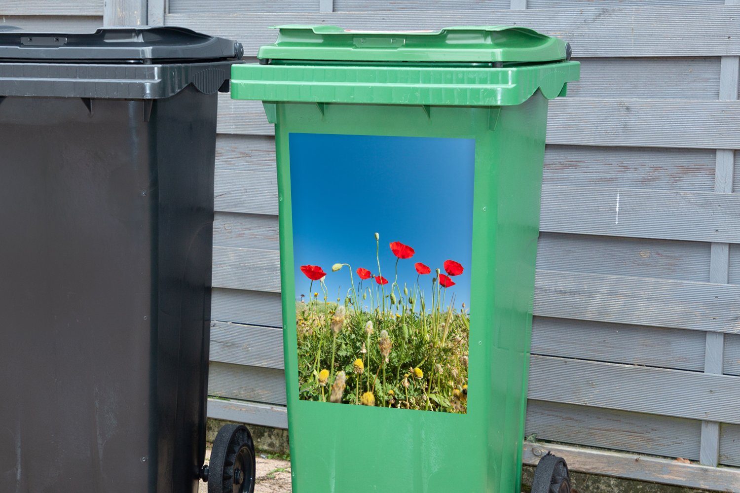 strahlend in der Container, blauen (1 Himmel St), Mülleimer-aufkleber, Wandsticker Mohnblumen MuchoWow einem Sticker, Rote Mülltonne, Türkei unter Abfalbehälter