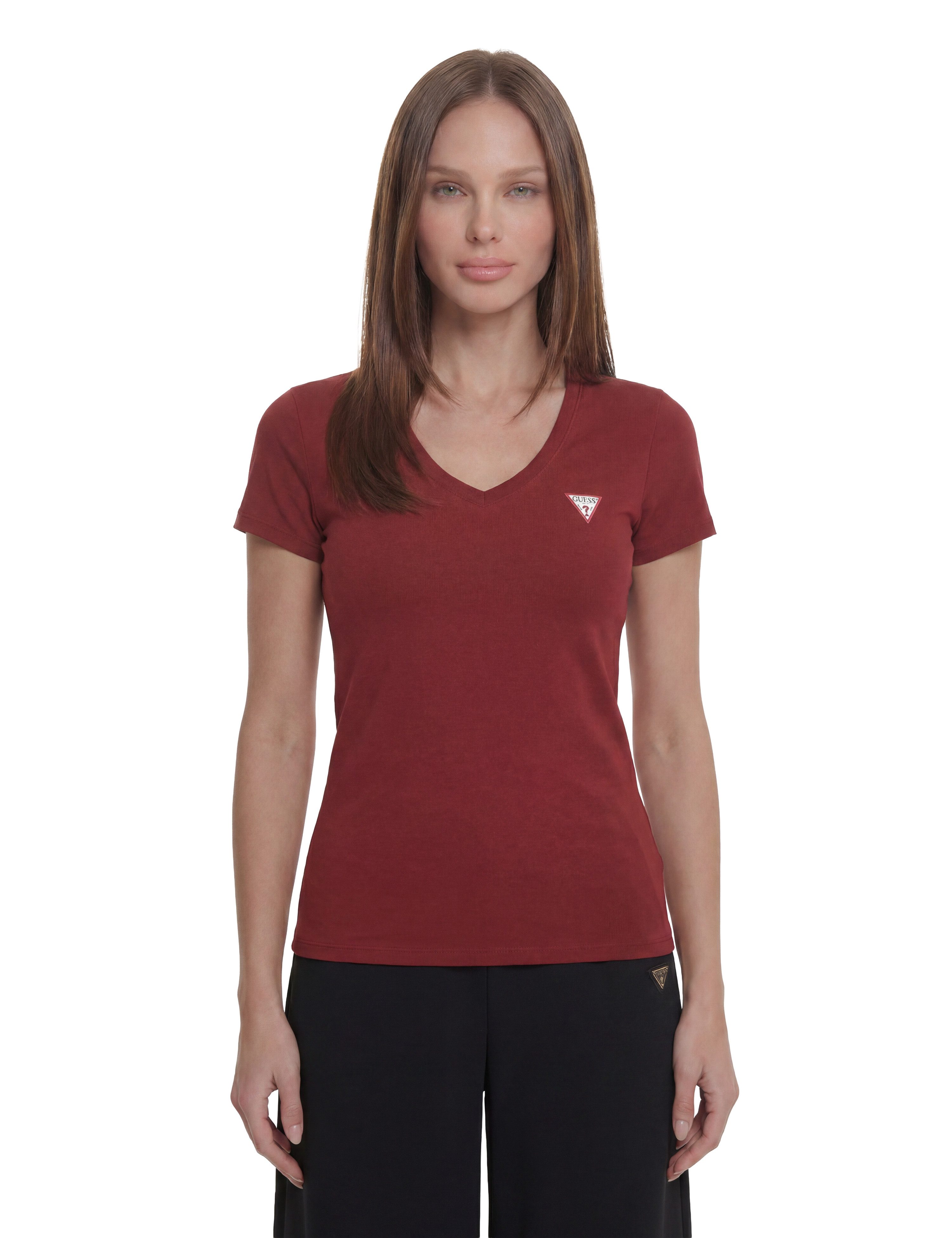Guess T-Shirt SS VN MINI TRIANGLE TEE mit V-Ausschnitt, Slim Fit