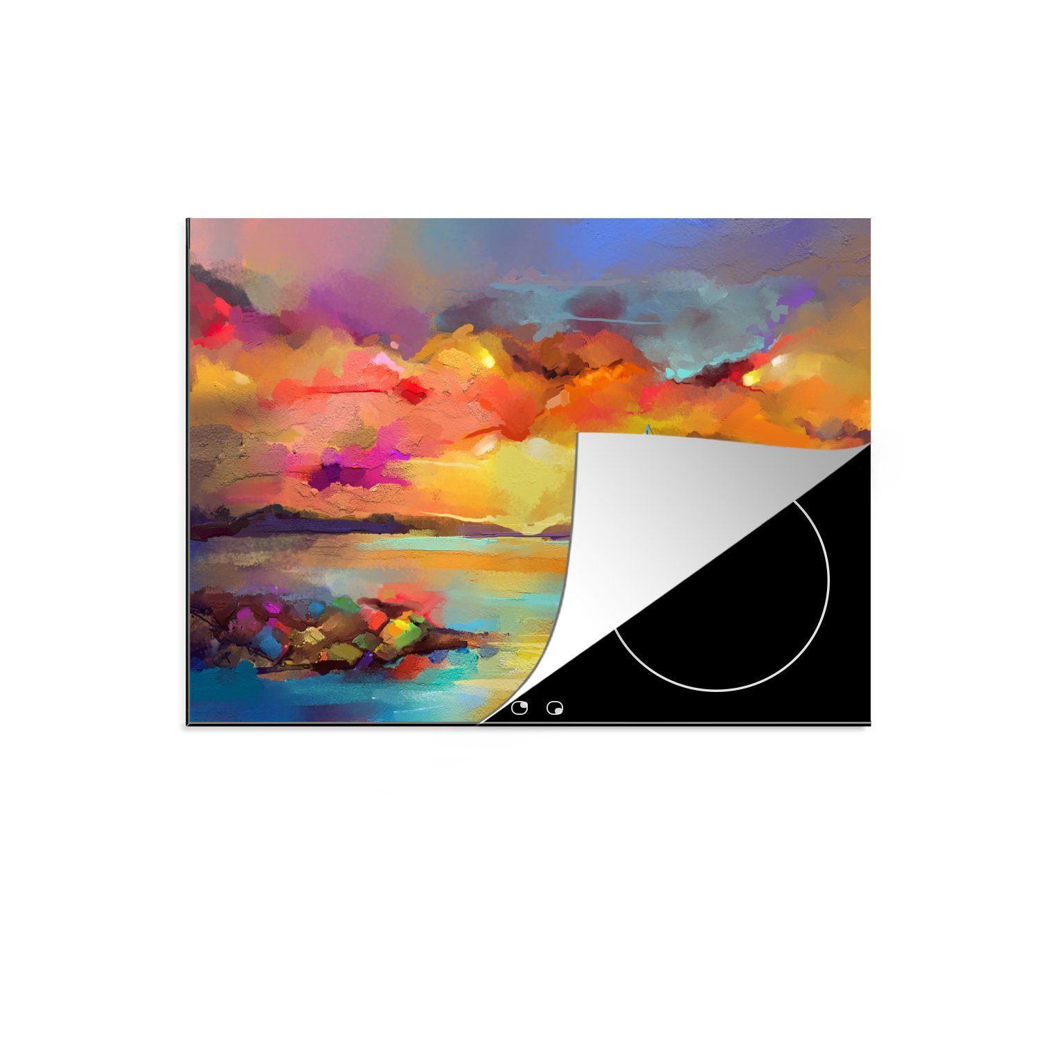 MuchoWow Herdblende-/Abdeckplatte Malerei - Ölfarbe - Boot - Farben, Vinyl, (1 tlg), 70x52 cm, Mobile Arbeitsfläche nutzbar, Ceranfeldabdeckung