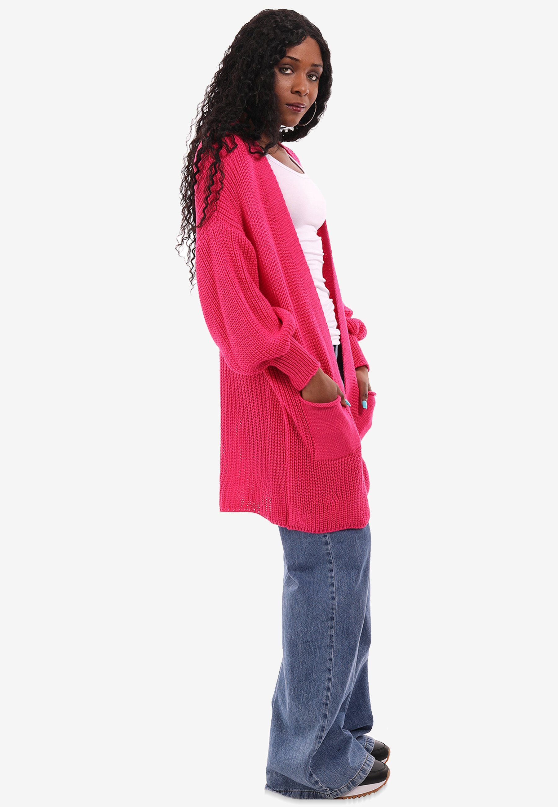 YC Fashion & Style Cardigan pink Strick-Cardigan Size mit in aufgesetzten One Taschen Taschen mit Unifarbe