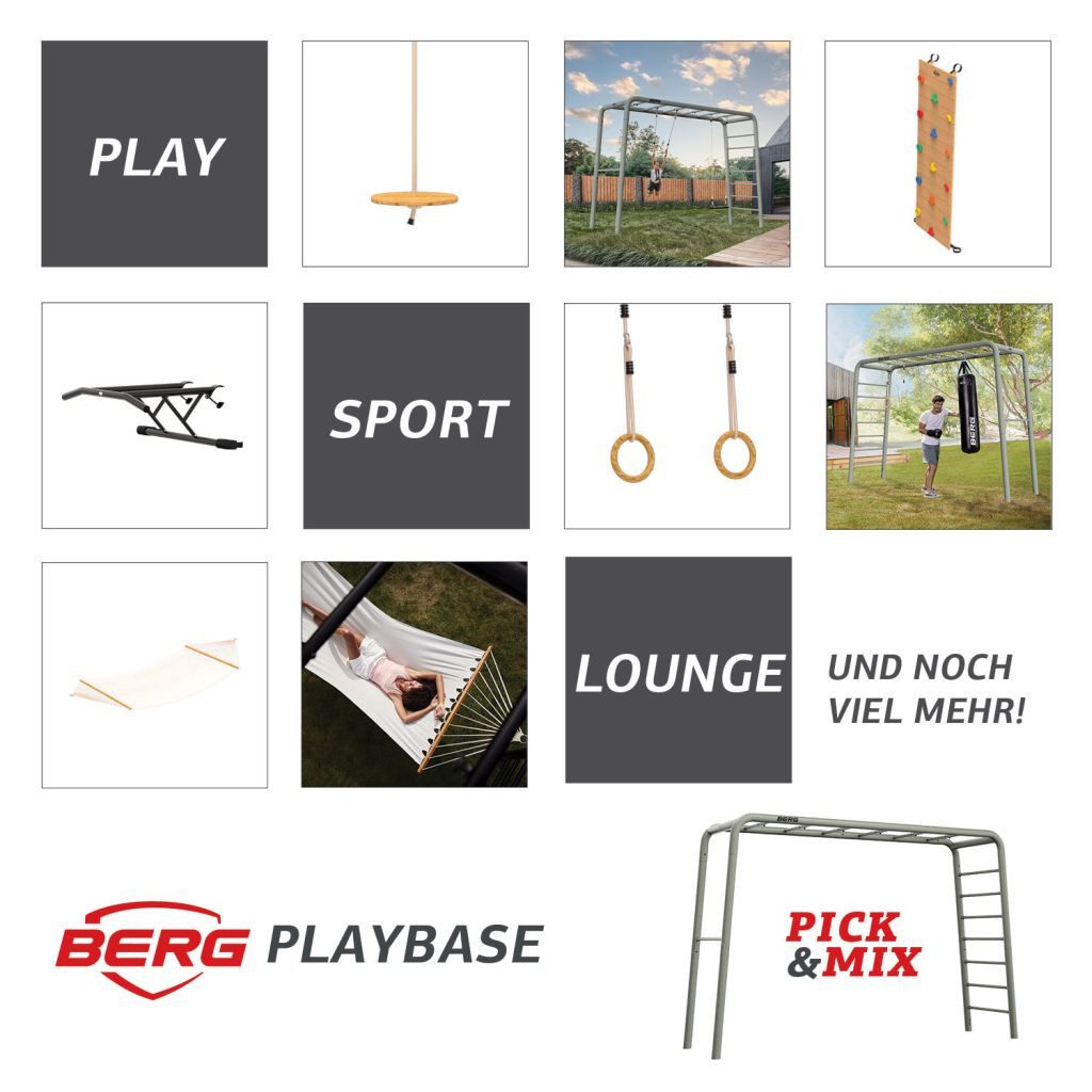 Berg Klettergerüst PlayBase L Schaukelgestell Schwarz & Grün mit Basketballkorb, mit Basketballkorb, Torwand & Kletterwand