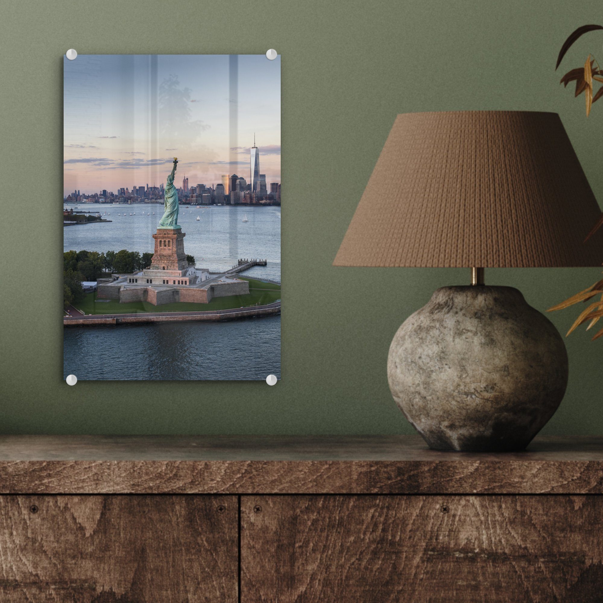 Wandbild MuchoWow auf New St), Bilder Skyline, - - Glasbilder Freiheitsstatue - Glas Foto Acrylglasbild - - auf Wanddekoration bunt (1 York Glas
