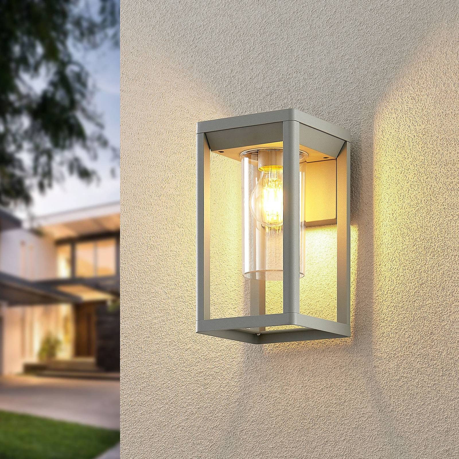 Lindby Außen-Wandleuchte Estami, Metall, Alu IP44, 1 x 15 W