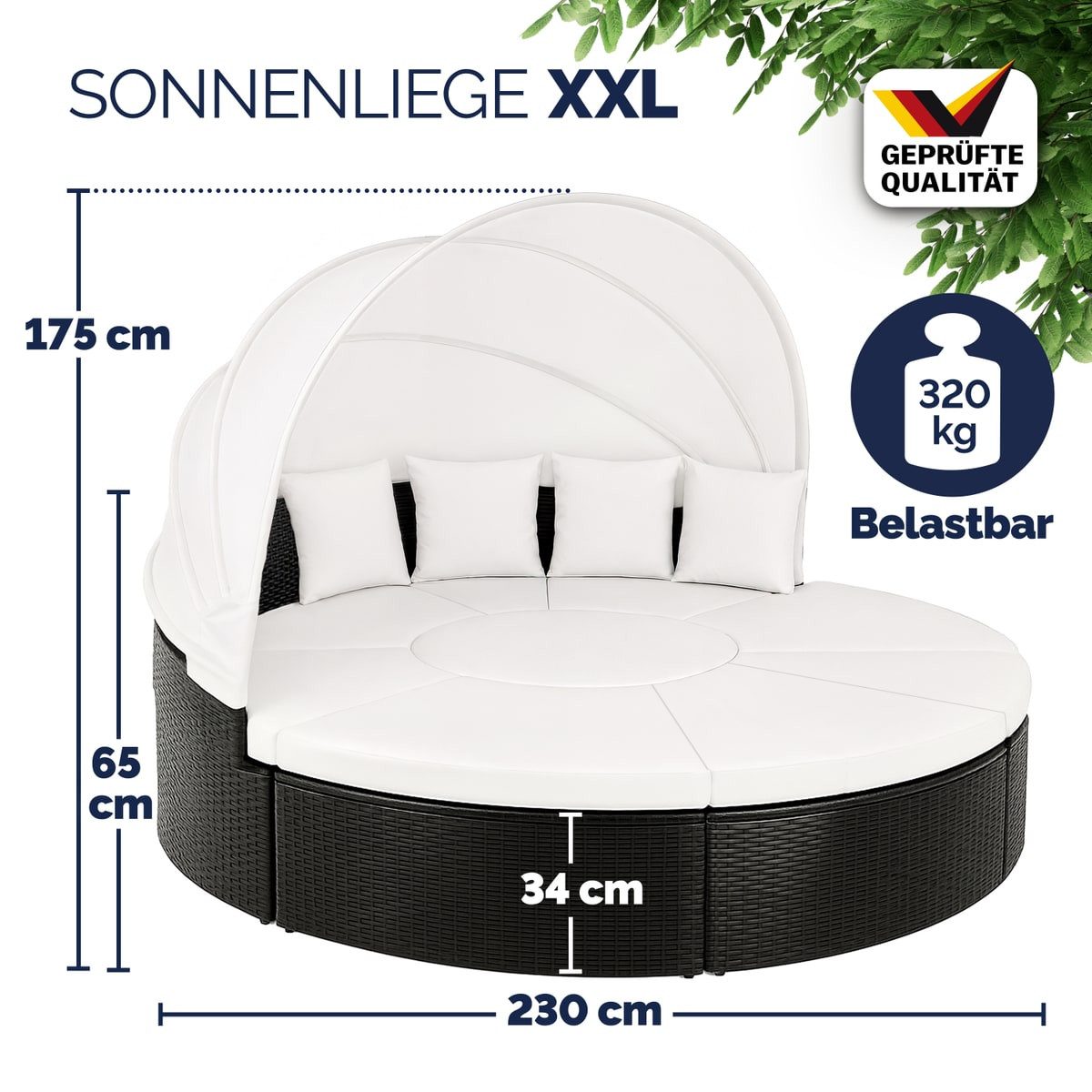 Casaria Sonneninsel Schwarz, 230cm Sonnenliege Polyrattan günstig online kaufen