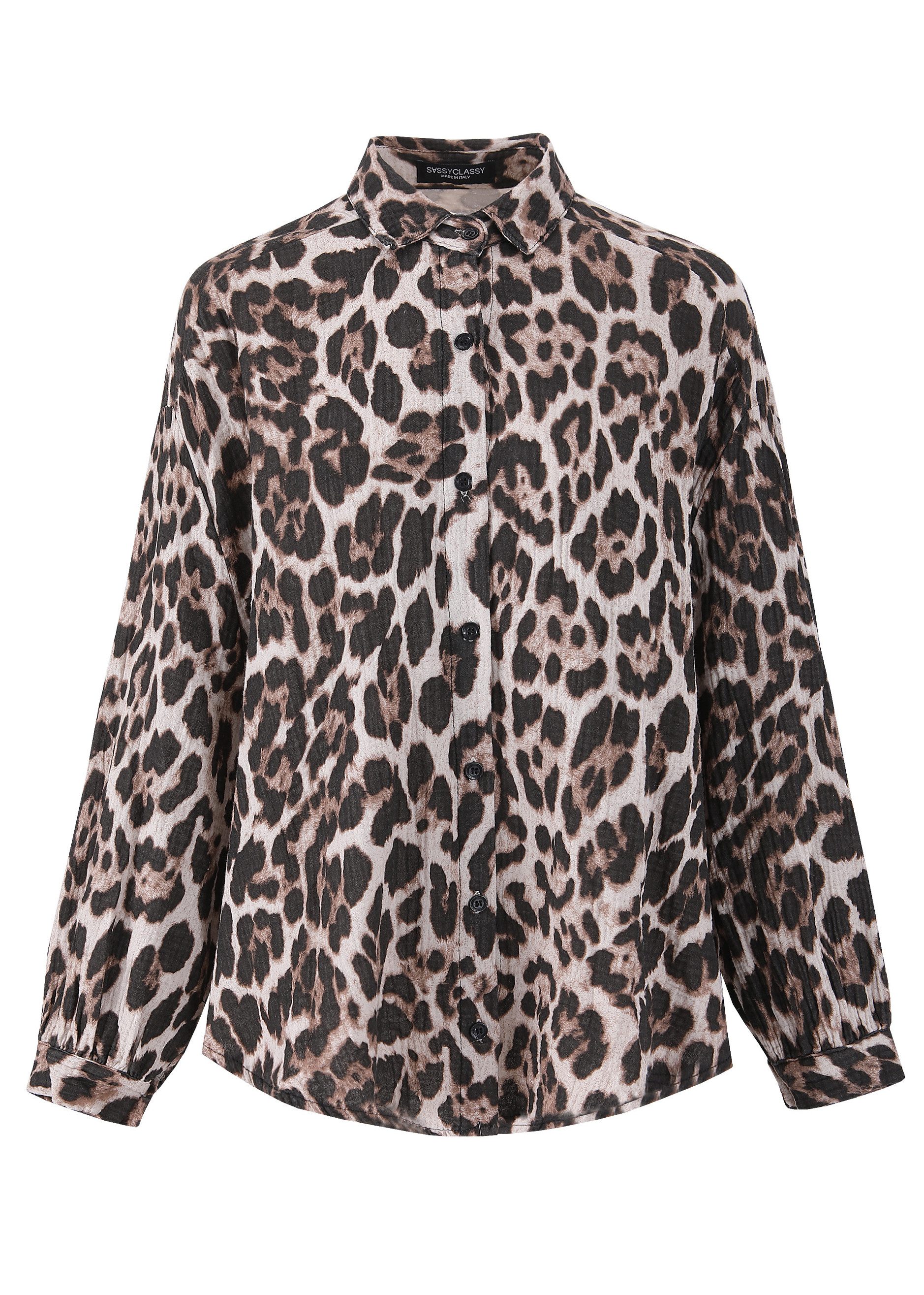 SASSYCLASSY Longbluse Leo Oversize Musselin Bluse Damen Langarm Elegant Hem günstig online kaufen