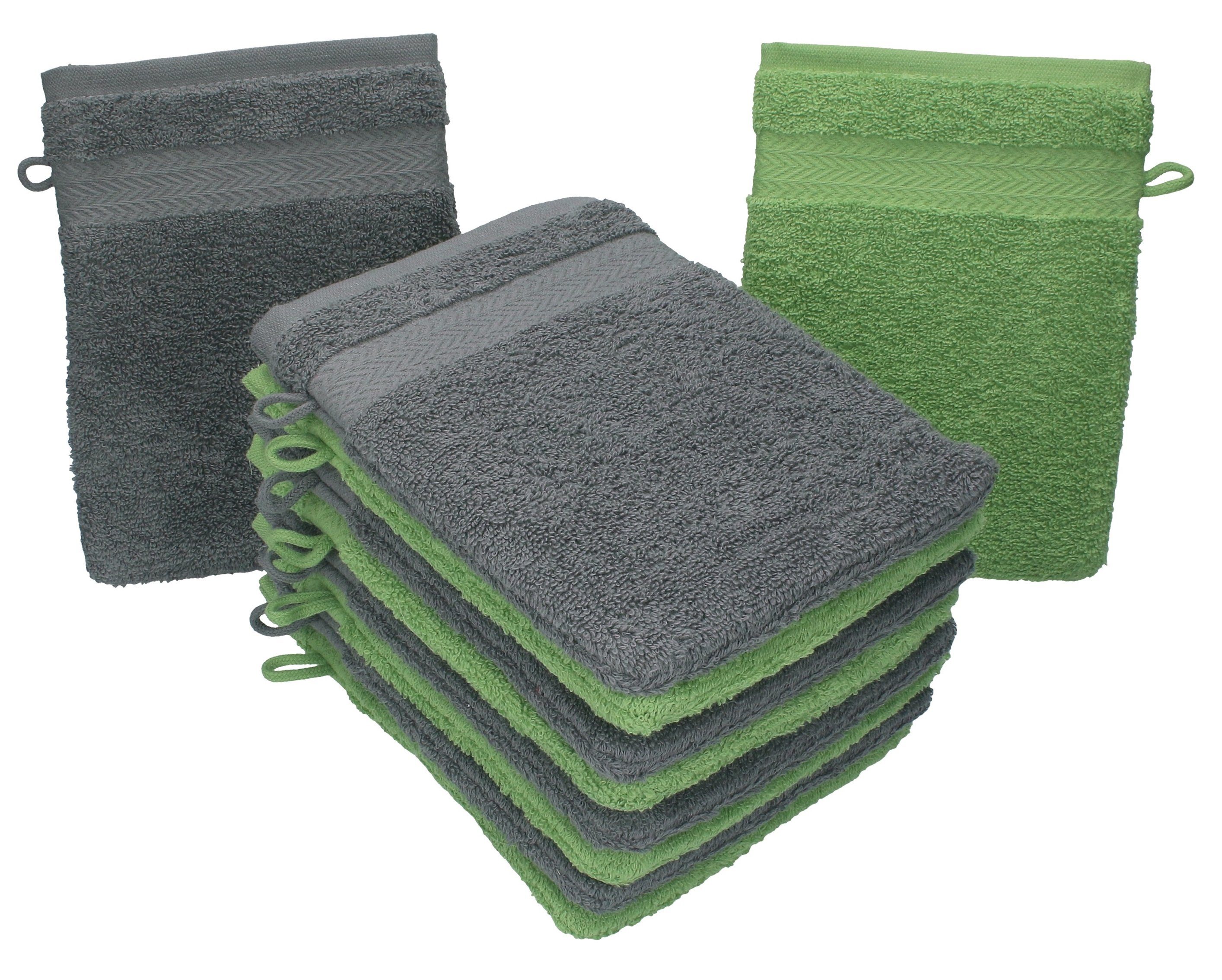 Betz Waschhandschuh 10 Waschhandschuhe Farbe anthrazit 16x21 und cm apfelgrün Waschlappen Set Baumwolle 100% (10-tlg) Stück Premium