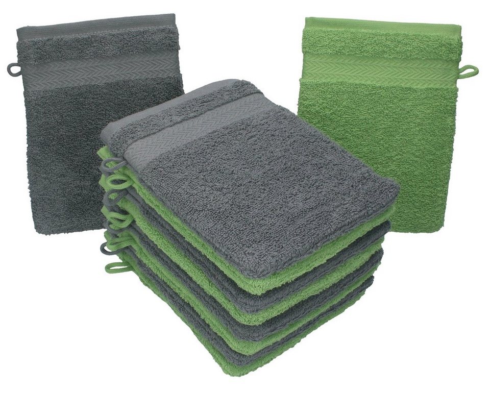 Waschlappen Baumwolle Farbe 10 Waschhandschuhe (10-tlg) Betz apfelgrün Stück cm und Premium anthrazit 16x21 100% Set Waschhandschuh