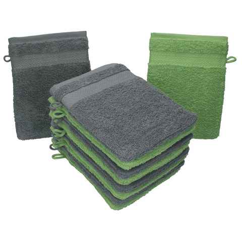 Betz Waschhandschuh 10 Stück Waschhandschuhe Premium 100% Baumwolle Waschlappen Set 16x21 cm Farbe anthrazit und apfelgrün (10-tlg)