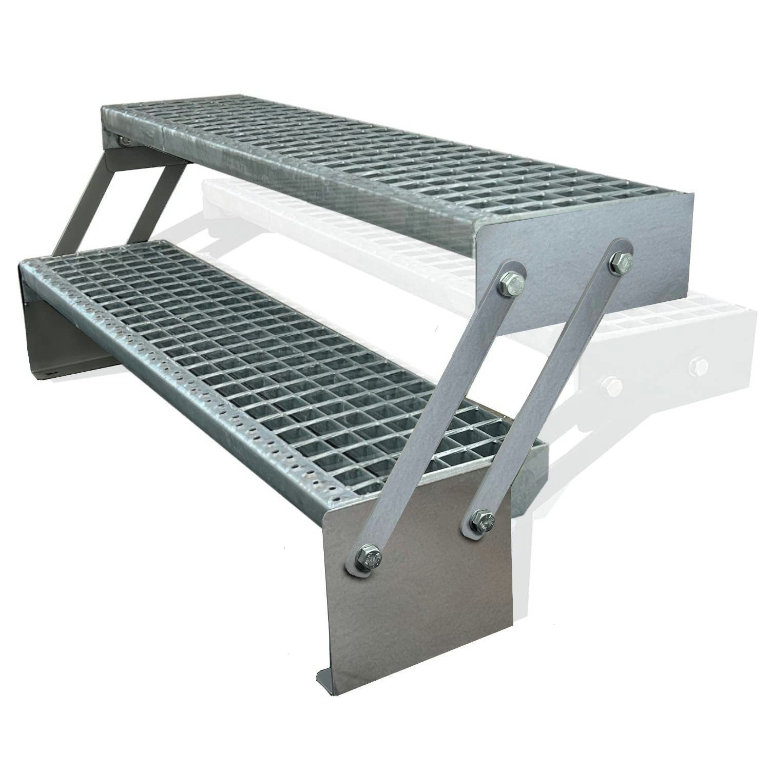 Kaminbau Mierzwa Außentreppe Premium Treppe Verzinkt Höhe Verstellbar, für Geschosshöhen bis 43.00 cm, (Höhe Verstellbar 30-43 cm), Gartentreppe Stahltreppe Wetterfest Rostfrei Feuer-Verzinkt Rutschfest