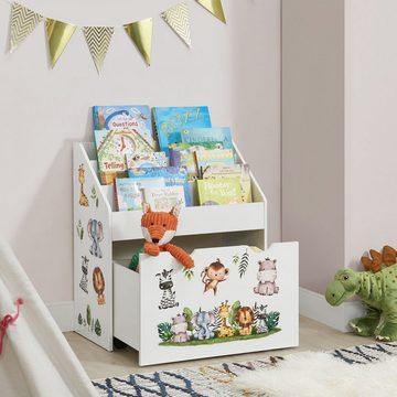 Juskys Bücherregal Kinder Bücherregal, 3 Fächer, Spielzeugkiste, kindgerecht, anbringbaren Stickern