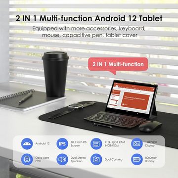 LNMBBS 11 GB RAM Octa-Core Tablet (10", 64 GB, Android 12, 4G LTE, 2-in-1 mit Wi-Fi, Bluetooth, GPS, Dual SIM, 5MP+8MP, 8000mAh)