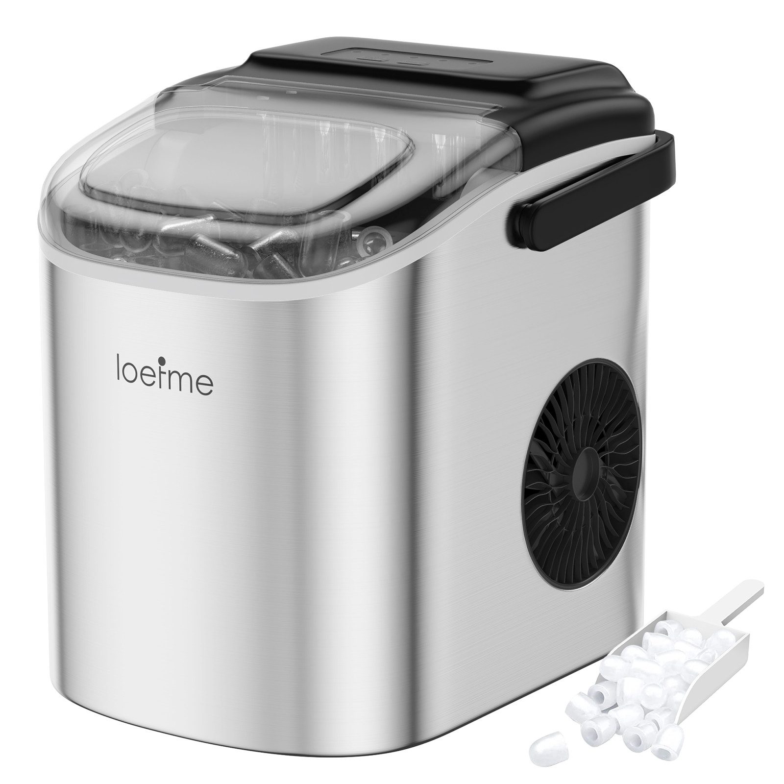 loefme Eiswürfelmaschine 9 Eiswürfel in 6 Minuten, Eismaschine Tragbar, 12kg/Tag, ≤ 43 dB, 2 Eisgrößen, Selbstreinigungsfunktion, für Zuhause, Büro und Party
