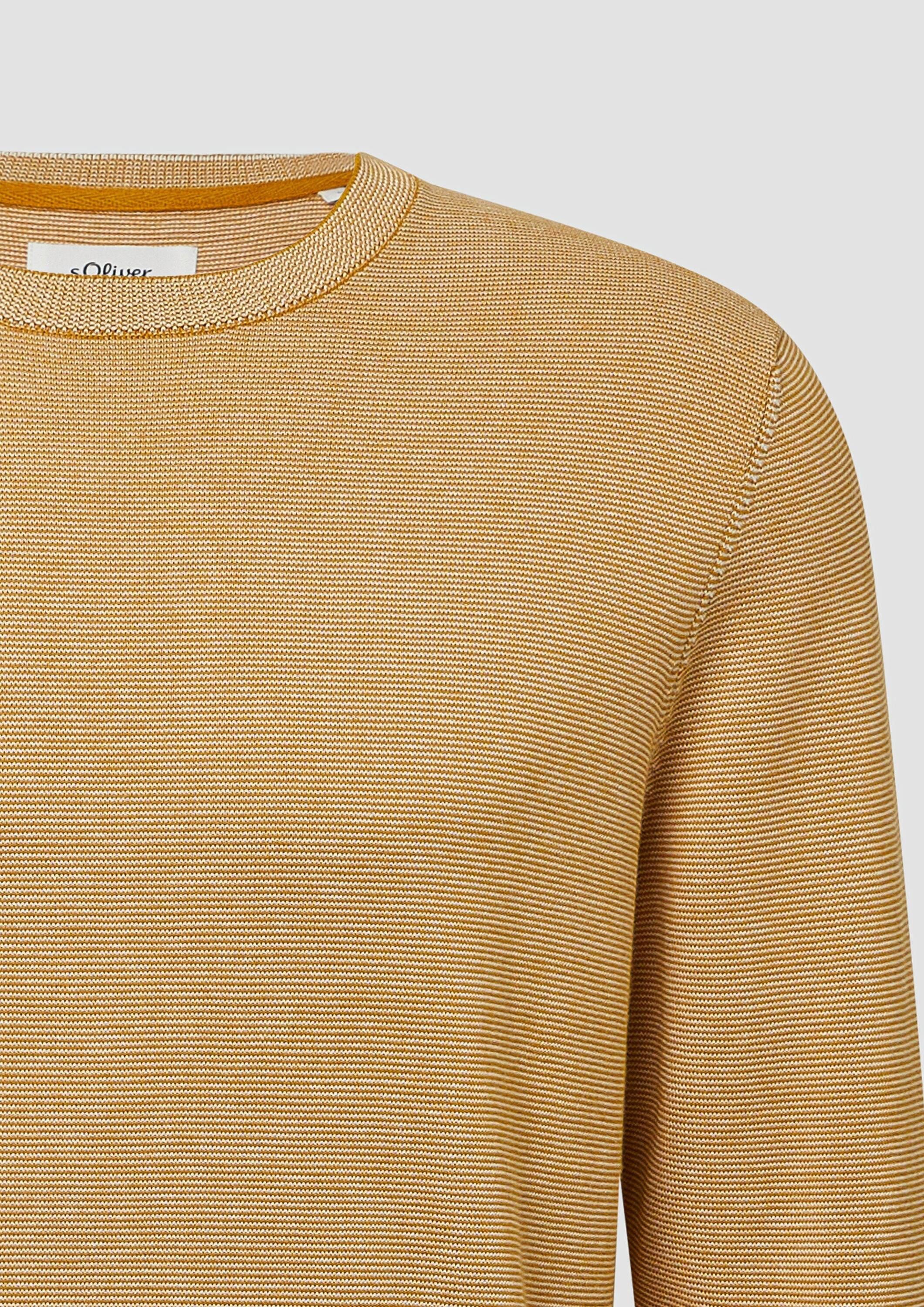 s.Oliver Sweatshirt Strickpullover Fein gestreifter Pullover mit Crew Neck und abgesetzten Bündchen