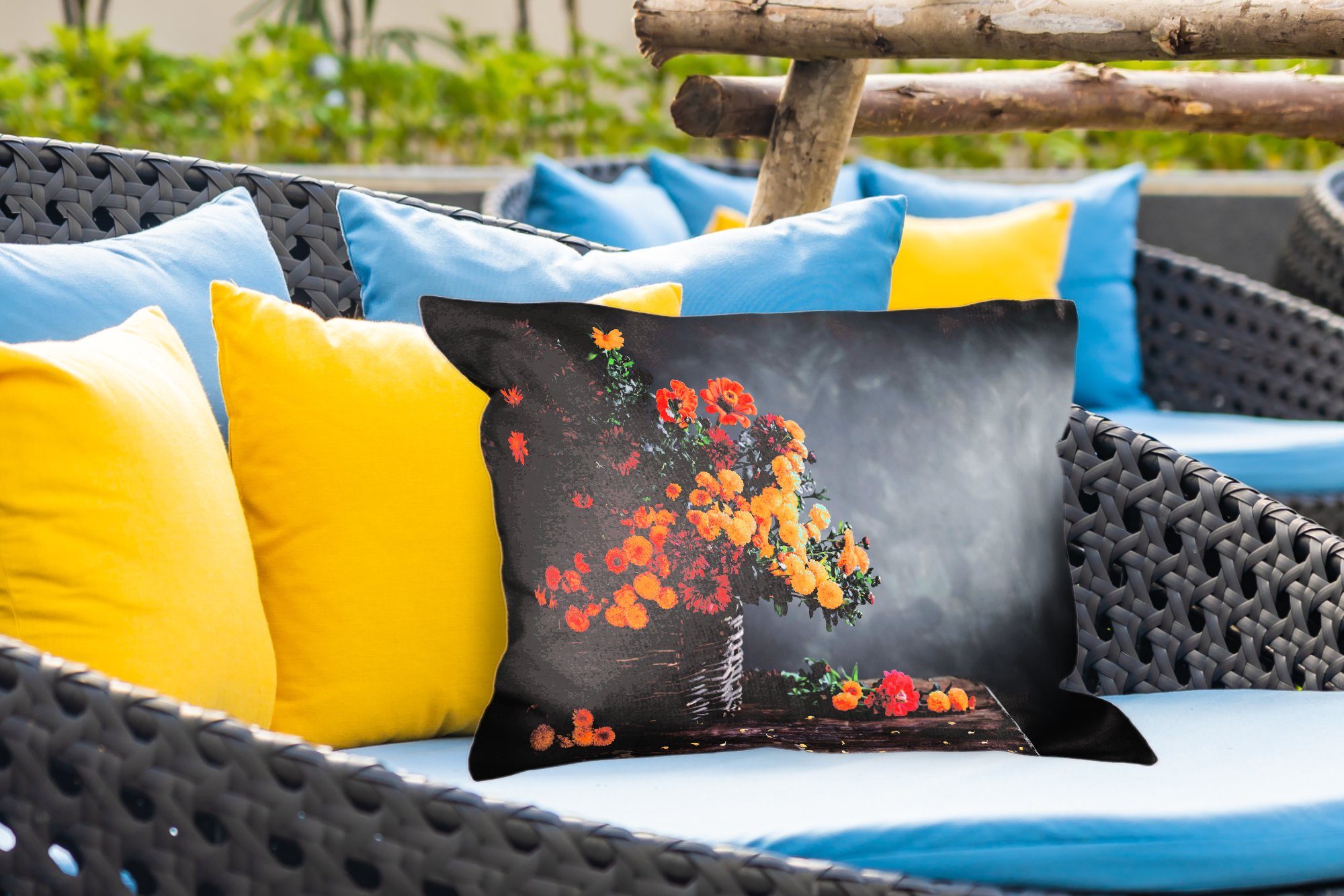Stilleben Chrysantheme, - - Kissenhülle Korb Polyester, Dekokissenbezug, Outdoor-Dekorationskissen, MuchoWow Dekokissen