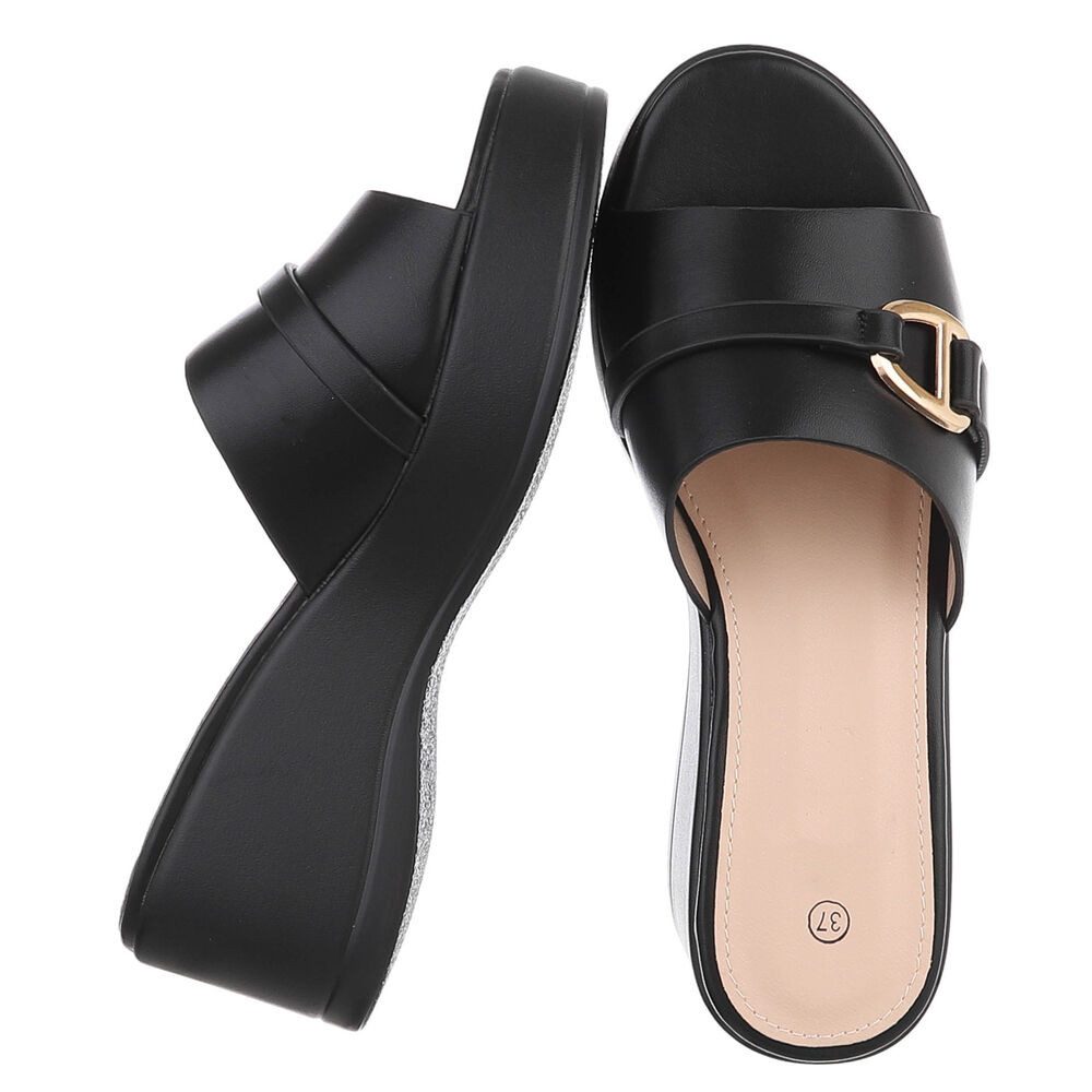 Ital-Design Elegante Sandalen mit Absatz und Schnalle für Damen Plateausandaletten (91409345) Keilabsatz/Wedge Keilsandaletten in Schwarz