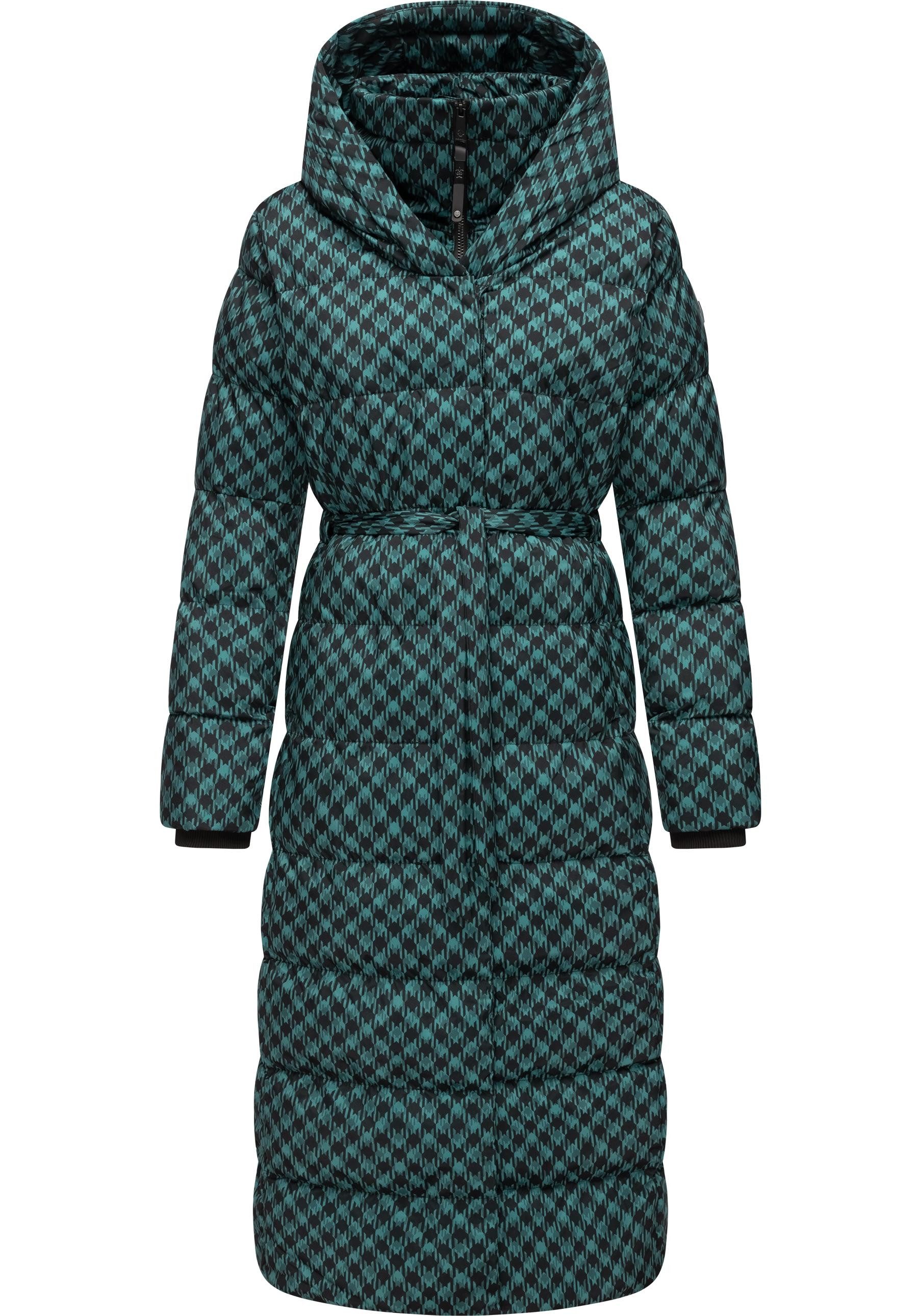 Ragwear Steppmantel Niara Long Print wasserdichter Mantel mit angesagtem Hahnentritt Muster