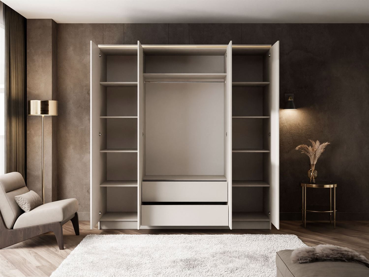 Lookway Kleiderschrank AURORA 4D KASCHMIR Schrank mit Spiegel 200x57x213 cm – Bild 4 von 5