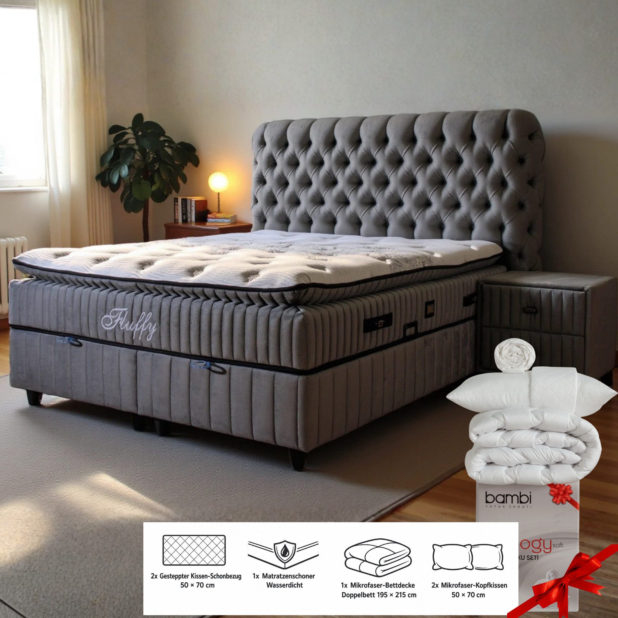 gowoll Boxspringbett mit Matratze mit Topper Comfort Bett Set Doppelbett, Polsterbett (Set, 4-St., 2 Bettkästen, 1 Matratze, 1 Kopfteil (Nachttisch optional), Schlafzimmer Set