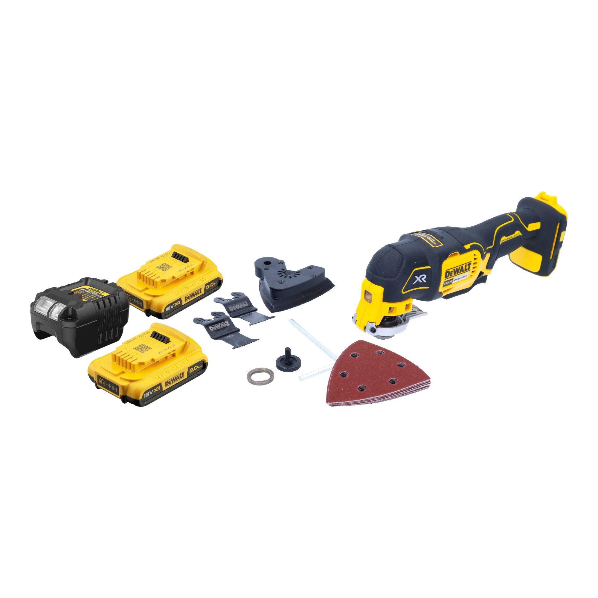 DeWalt Akku-Multifunktionswerkzeug DCS 355 D2 Oszillierer Multitool 18 V + 2x Akku 2 Ah + Lader + Zub.