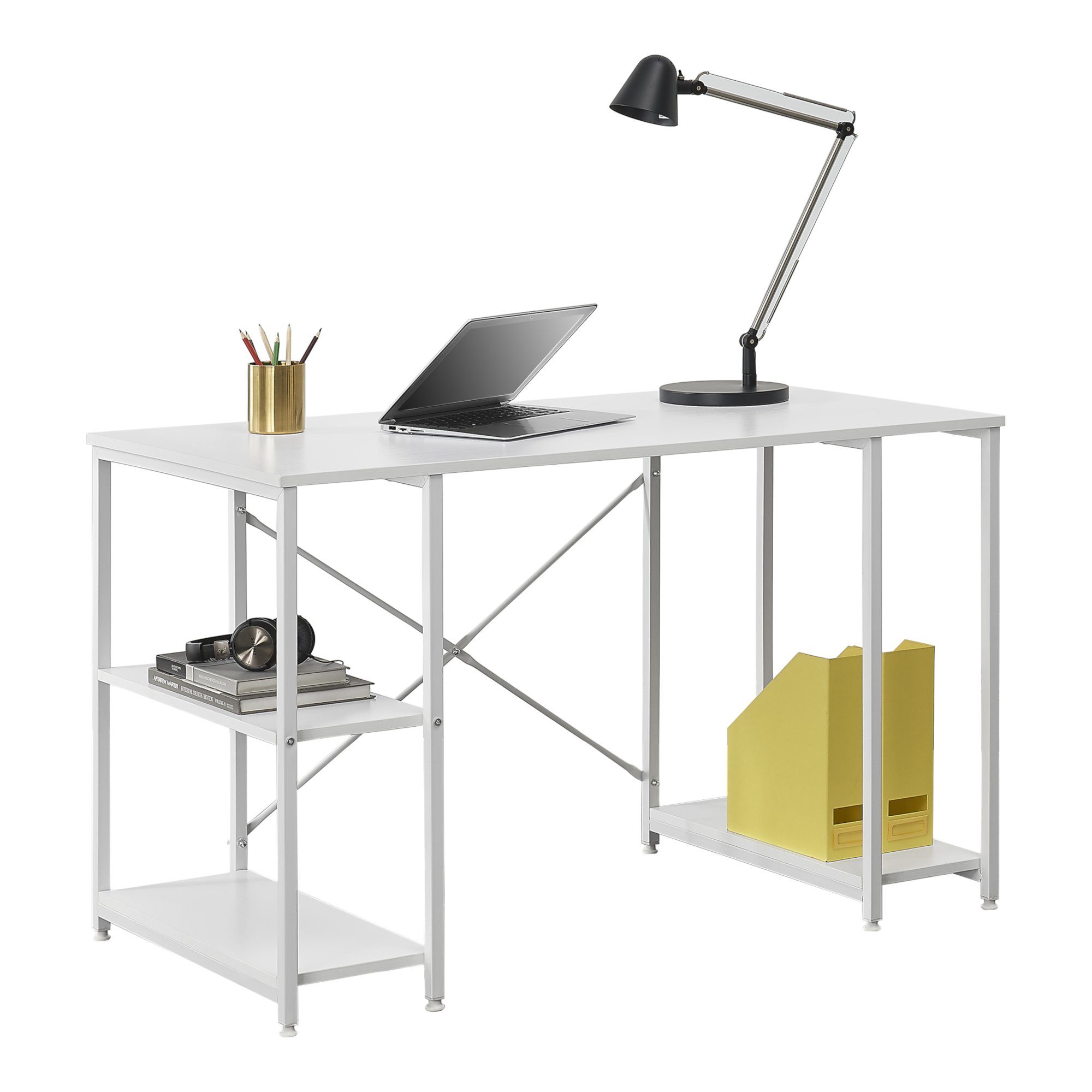 Bürotisch Regal-Schreibtisch, »Aarhus« 75x120x60cm en.casa PC - Weiß Ablage Tisch mit