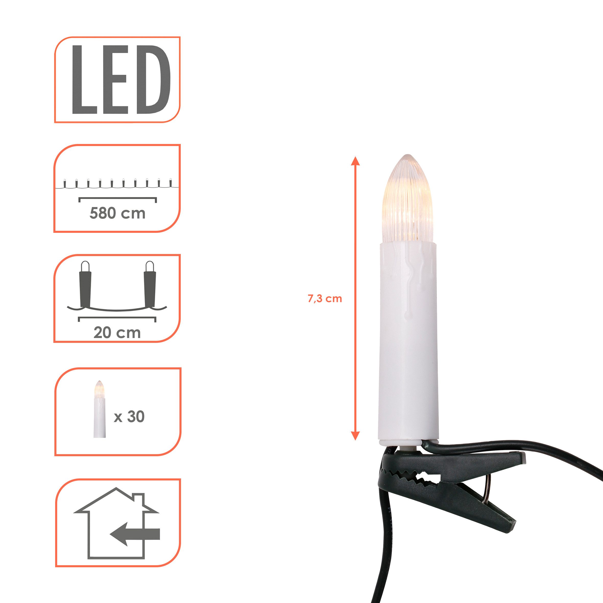 Spetebo LED-Lichterkette LED Kerzen Lichterkette mit 30 Kerzen - 580 cm, 30 günstig online kaufen