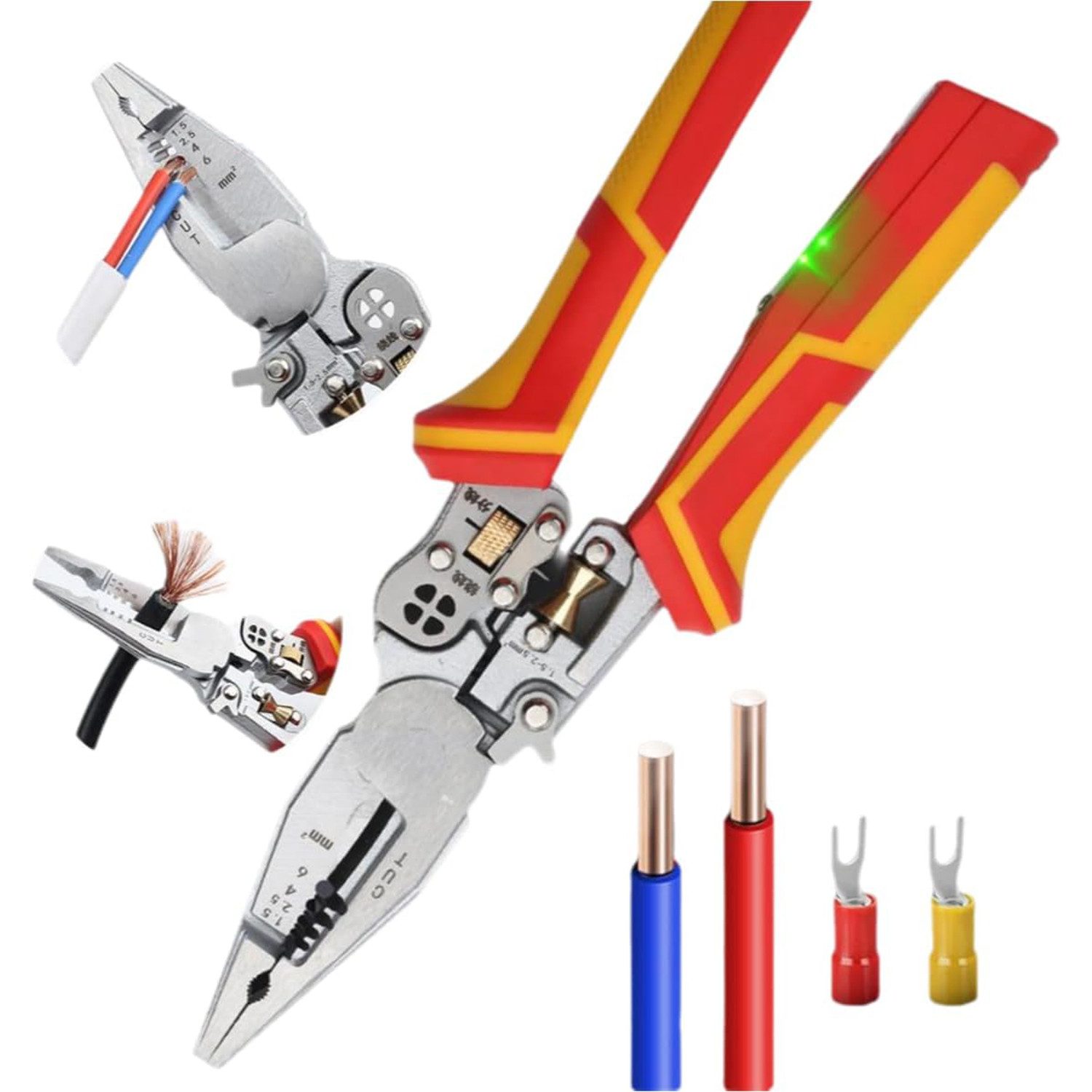 STANBOW Abisolierzange Generisch Abisolierzange mit Strommessfunktion 9 in 1 Zange Elektriker, Set, Kabelschere zum Abisolieren, Crimpen, Schneiden, Ziehen, Wickeln, Multifunktionszange für Elektriker, Multifunktionale Abisolierzange