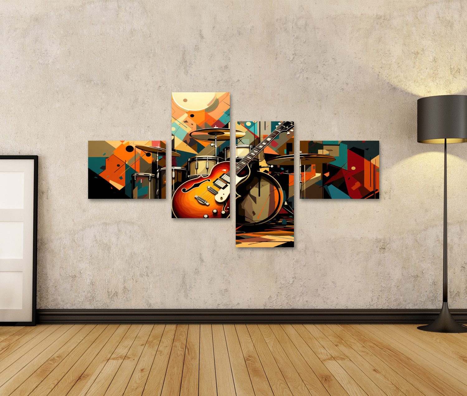 islandburner Leinwandbild Malerei Gitarre Schlagzeug Bühne Malerei Gitarre Schlagzeug Bilder