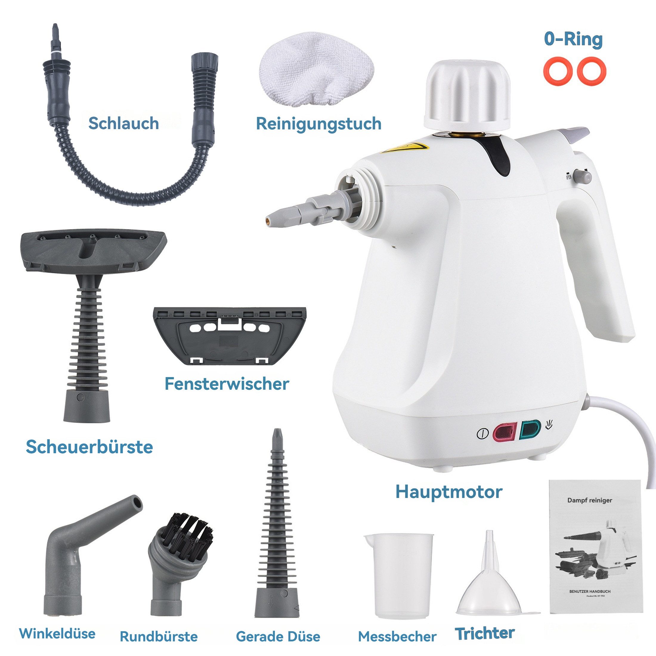 YINDN Dampfreiniger Handdampfreiniger, Dampfdruckreiniger 3 Bar,350ml, mit 9 Zubehör, Hochtemperatur-Druckdampfreinigungsmaschine, Dampf Reiniger, 1000W