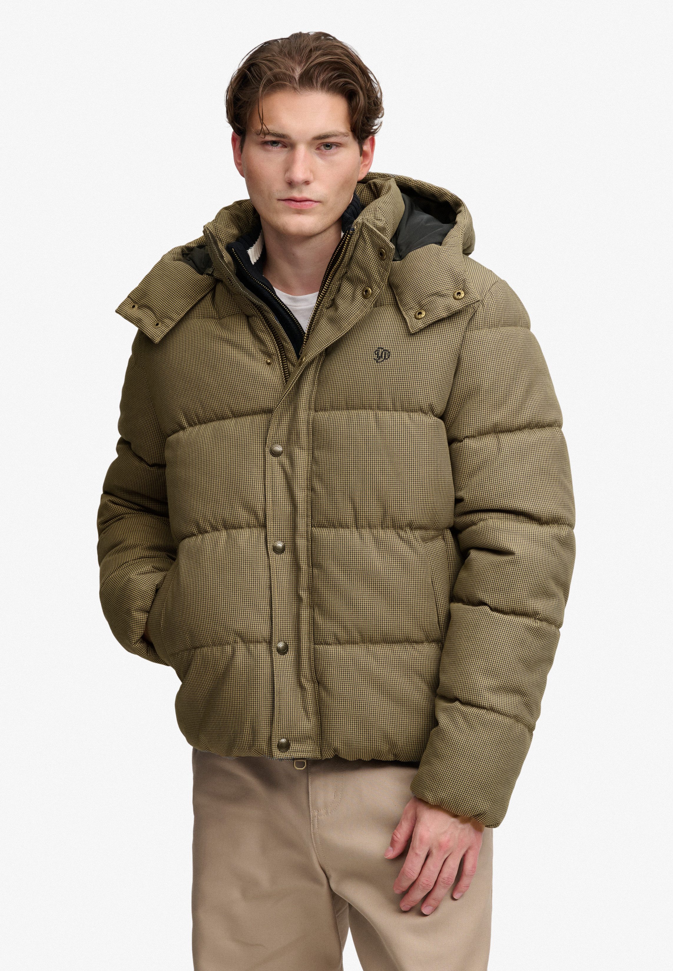 Superdry Steppjacke PREMIUM HOOD CHECK PUFFER JKT Materialmix, relaxed fit