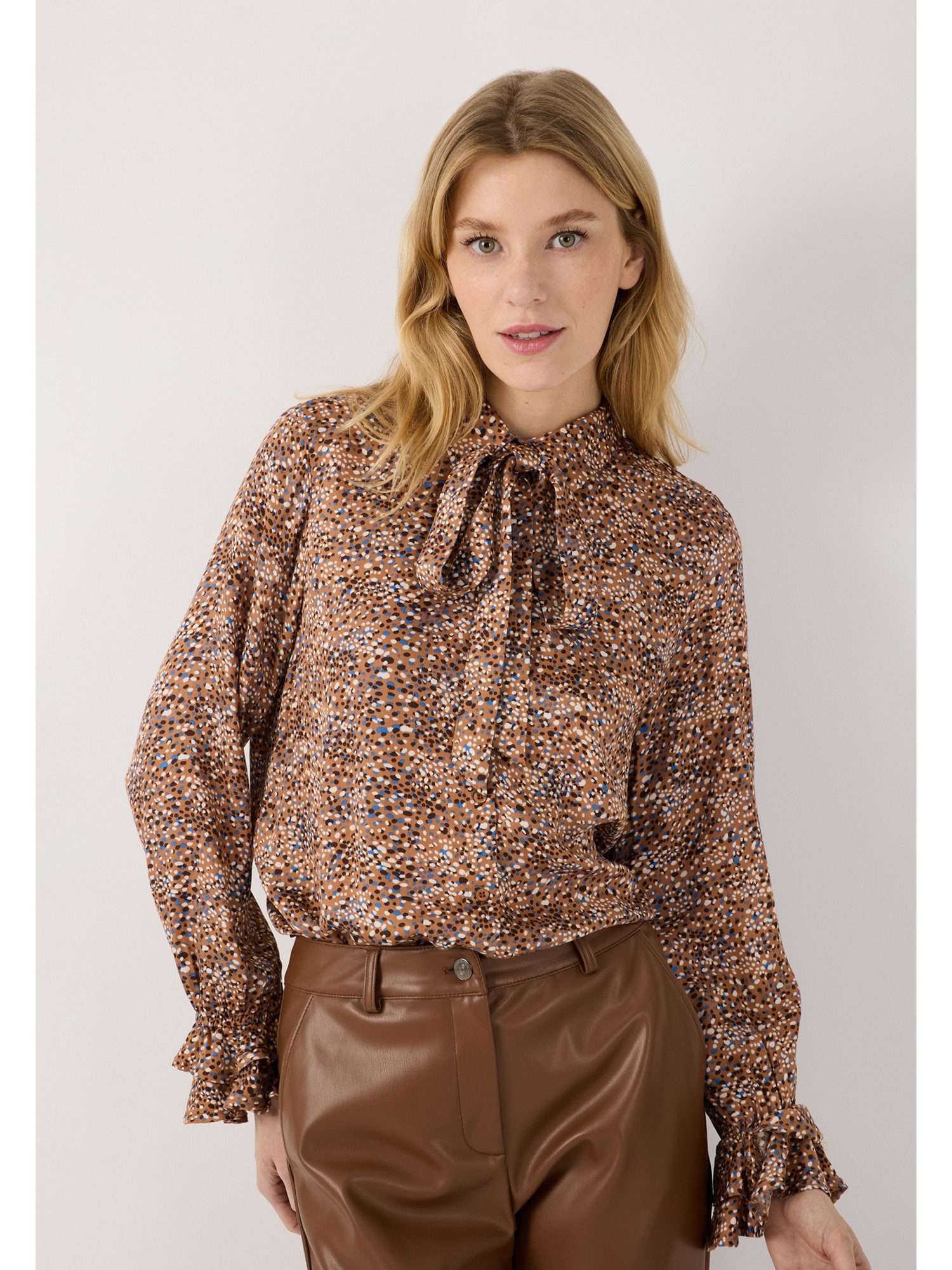 MORE&MORE Langarmbluse stilvolle Printbluse, abnehmbare Schleife