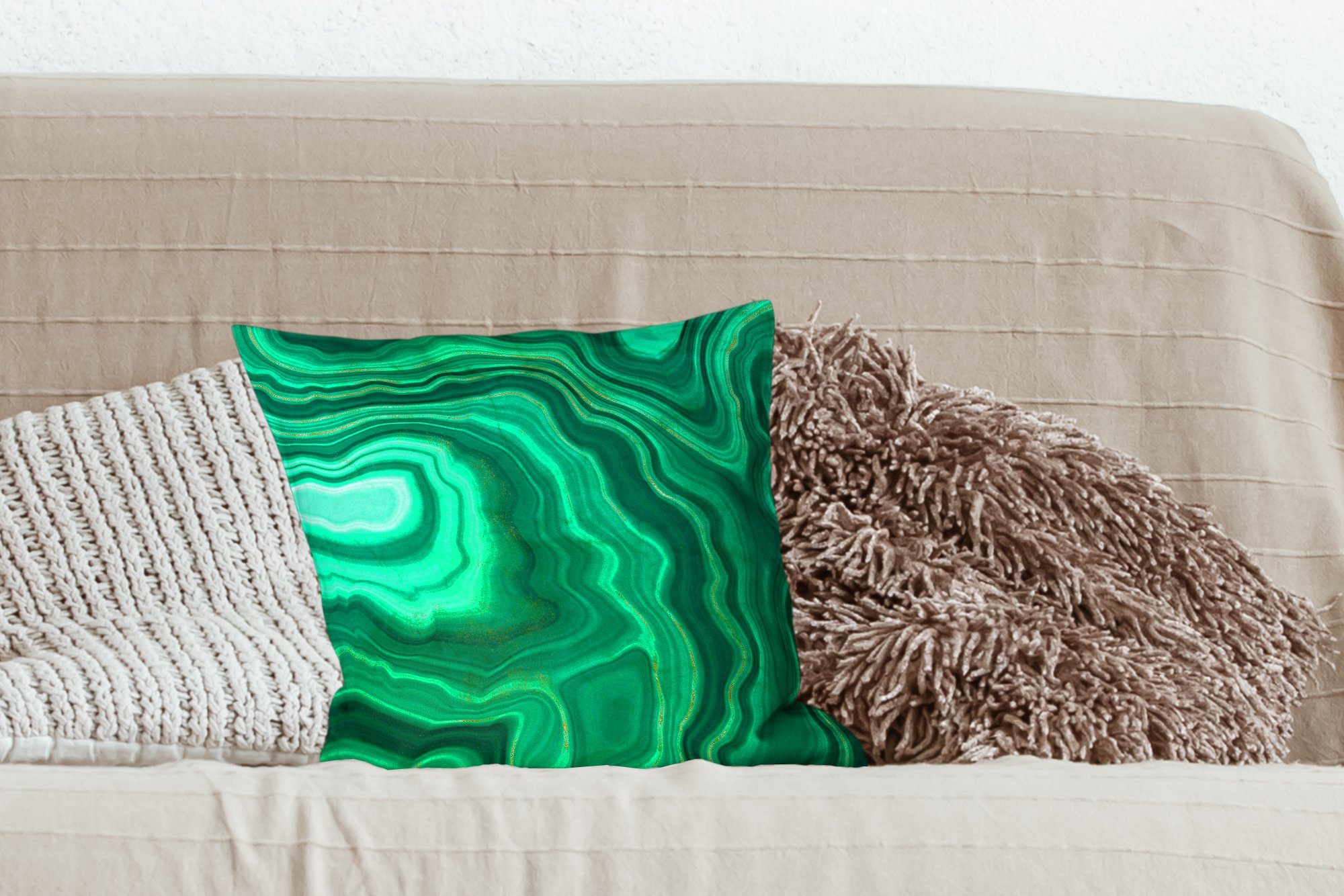 mit Sofakissen Füllung Deko, für Zierkissen - Grün Steine, Achat - Schlafzimmer, - MuchoWow Dekokissen Geode Wohzimmer,