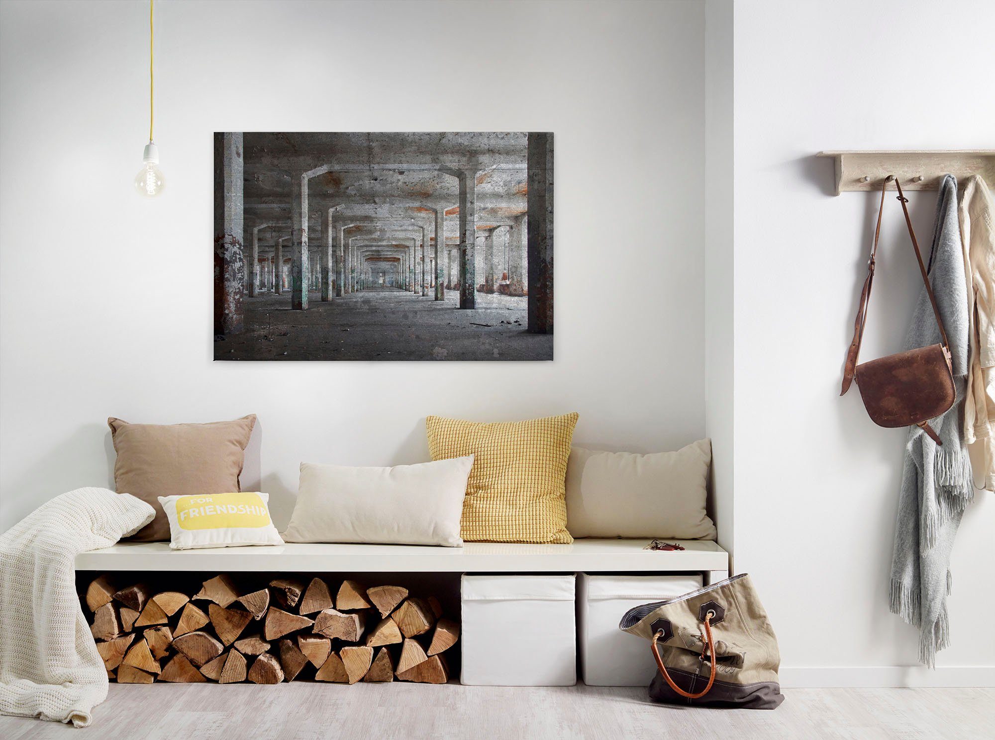 A.S. Création Leinwandbild Concrete Posts, Gemälde, Kinder, Kunst (1 St), Gebäude Industrial Used Look Keilrahmen Leinwand-Bild Wohnzimmer Wand