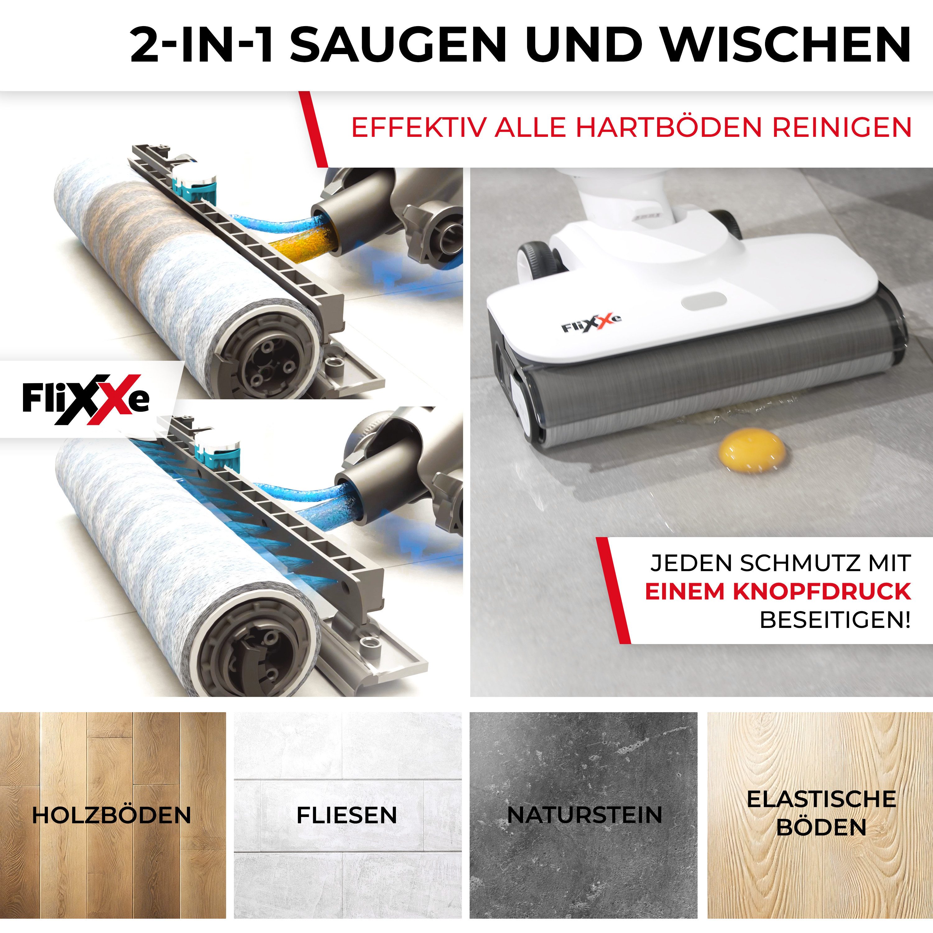 FliXXe Nass-Trocken-Akkusauger 2X2 Squizzle Bundle incl 2 Liter Solution, 150 W